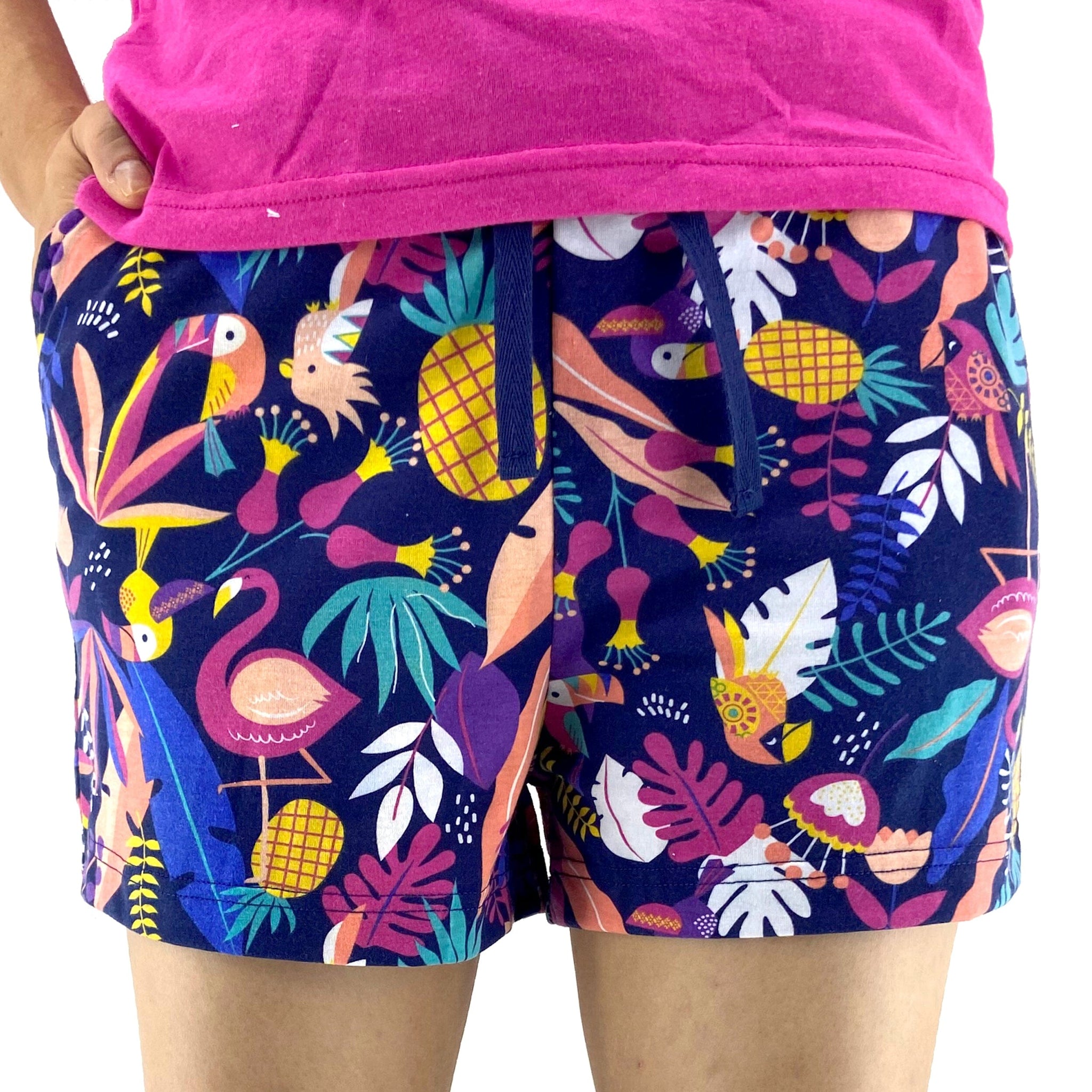 Flamingo Pajama Shorts, Women Boxers, Sleep Shorts, Homewear