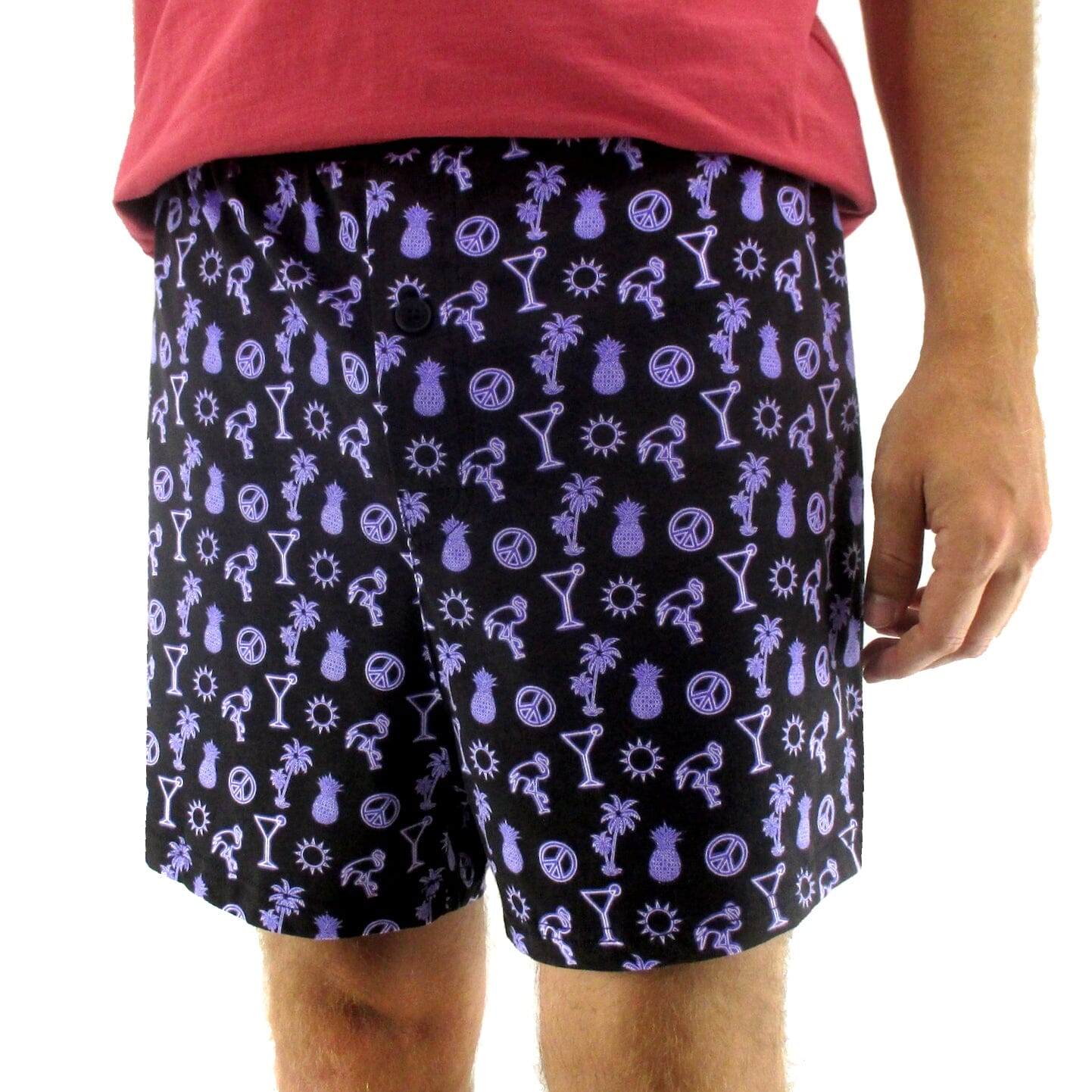 Men s Pineapple Flamingo All Over Print Cotton Knit Pajama Shorts