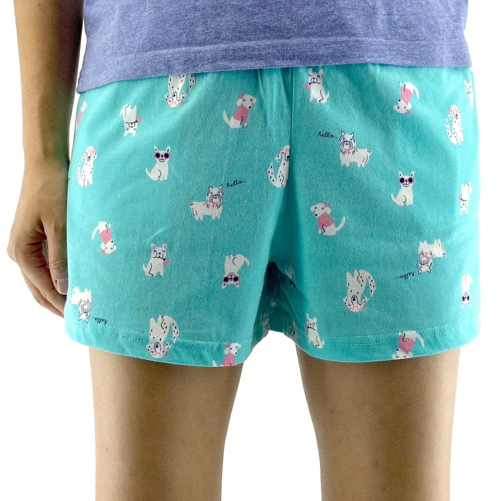 Women's Cute Puppy Dog All-Over-Print Cotton Jersey Knit Pajama Shorts