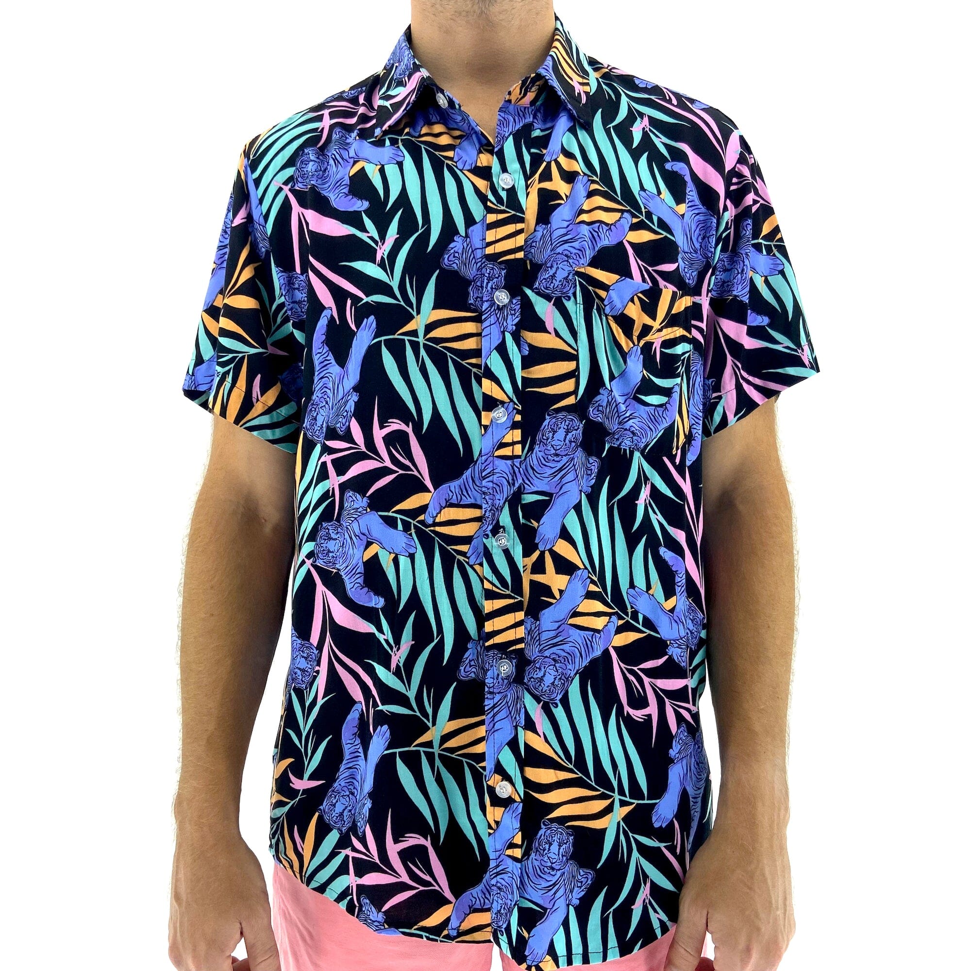 Mens Shirts Casual Stylish Summer Short Sleeve Stand Collar Button Down  Shirt Hawaiian Print Graphic Tees Pocket Tops at  Men's Clothing store
