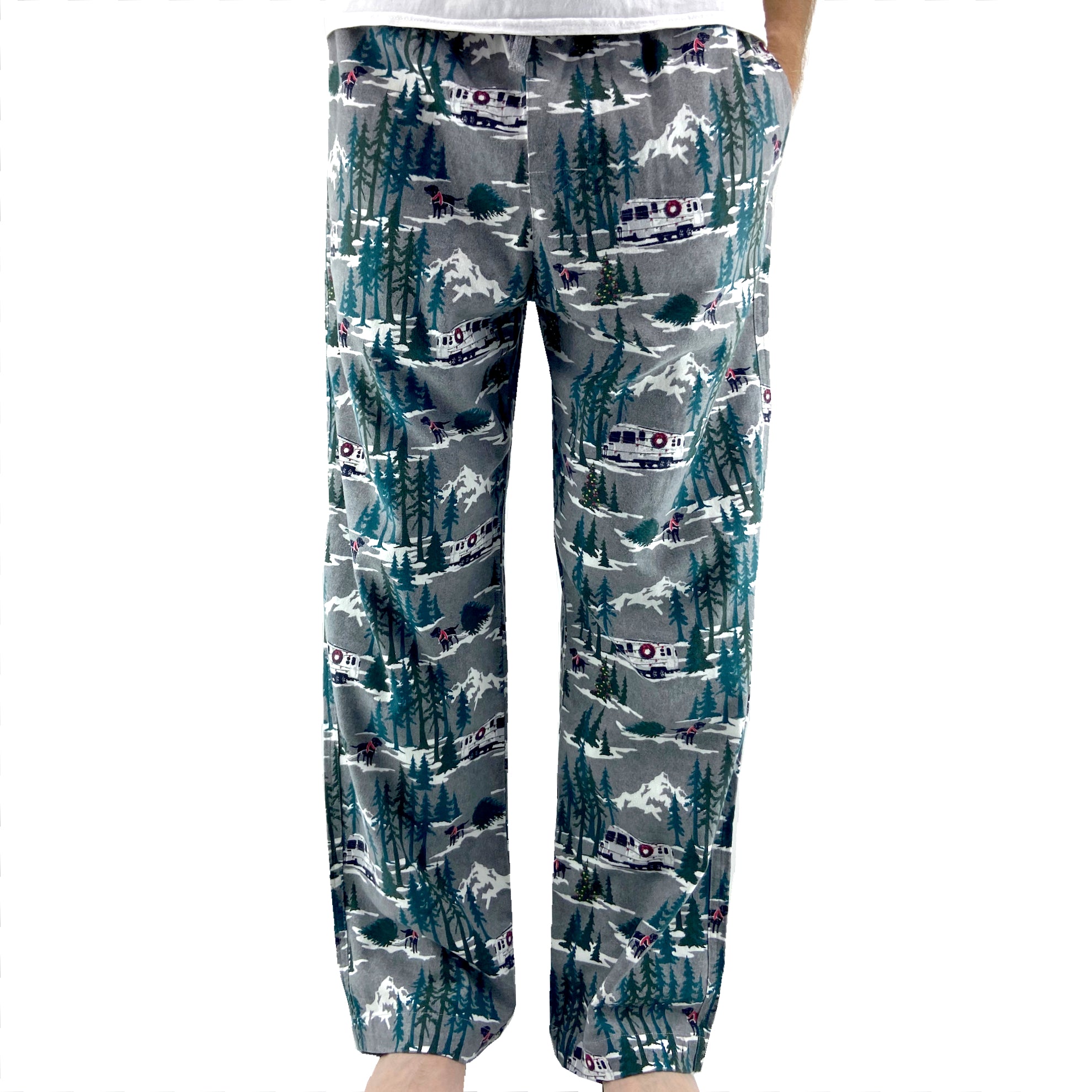 Men's Black Labrador Retriever Camper Van Print Flannel Pajama Bottoms