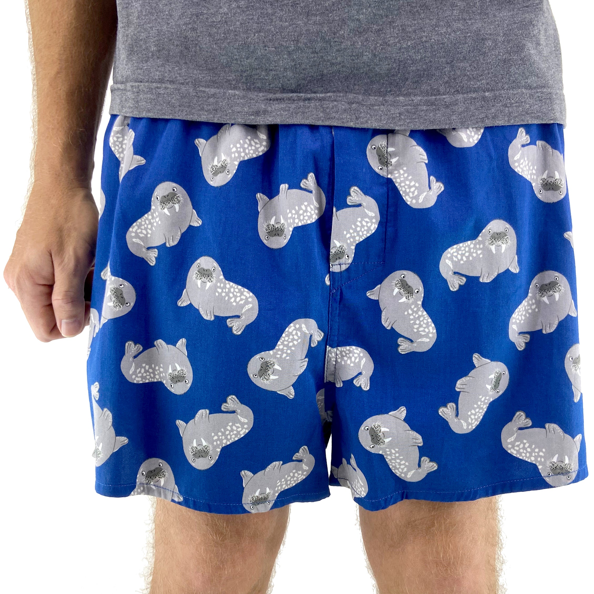 Men's Cartoon Walrus Sea Lion Print Cotton Boxer Shorts Underwear