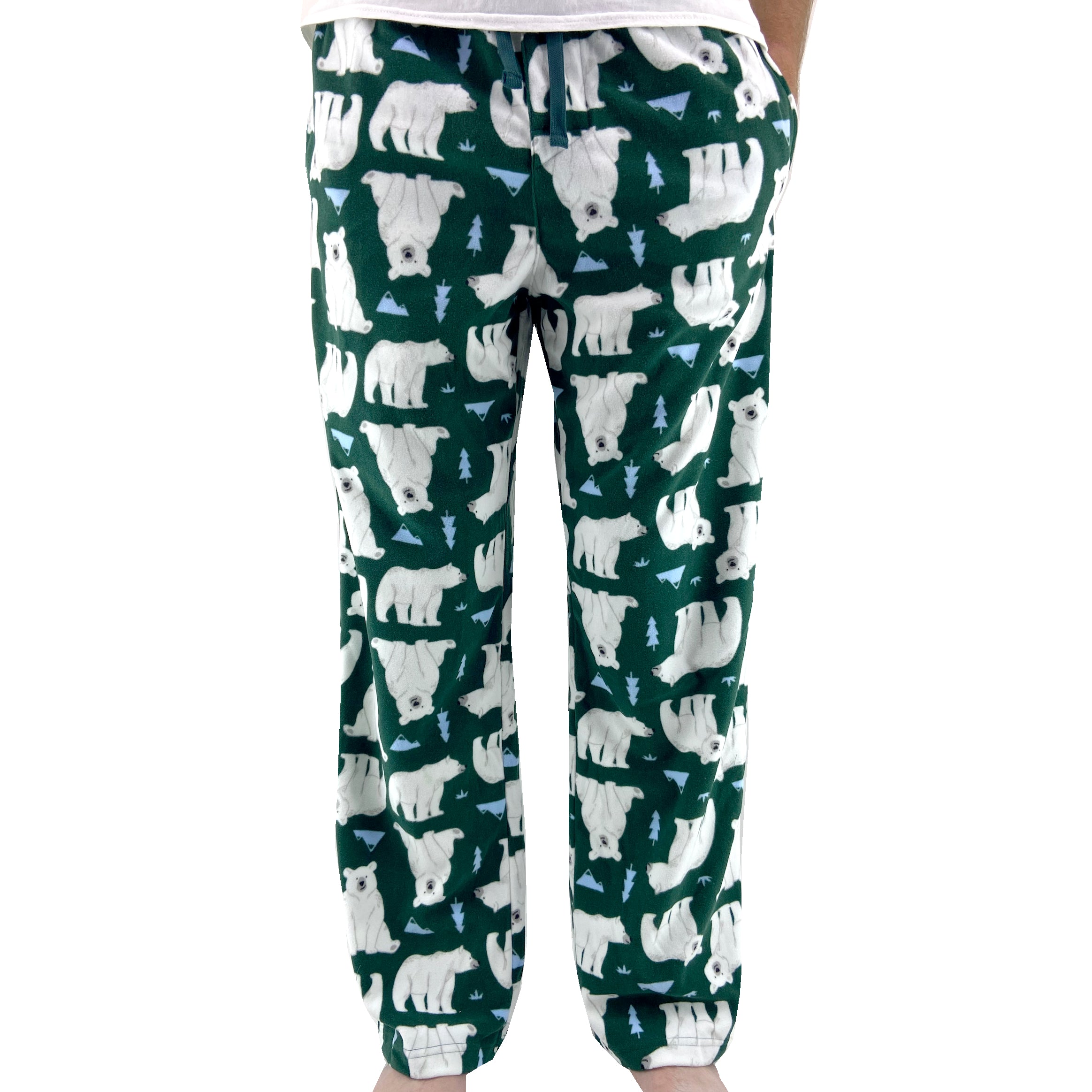 Men's Fun Polar Bear Cubs All Over Print Long Fleece Pajama PJ Pants