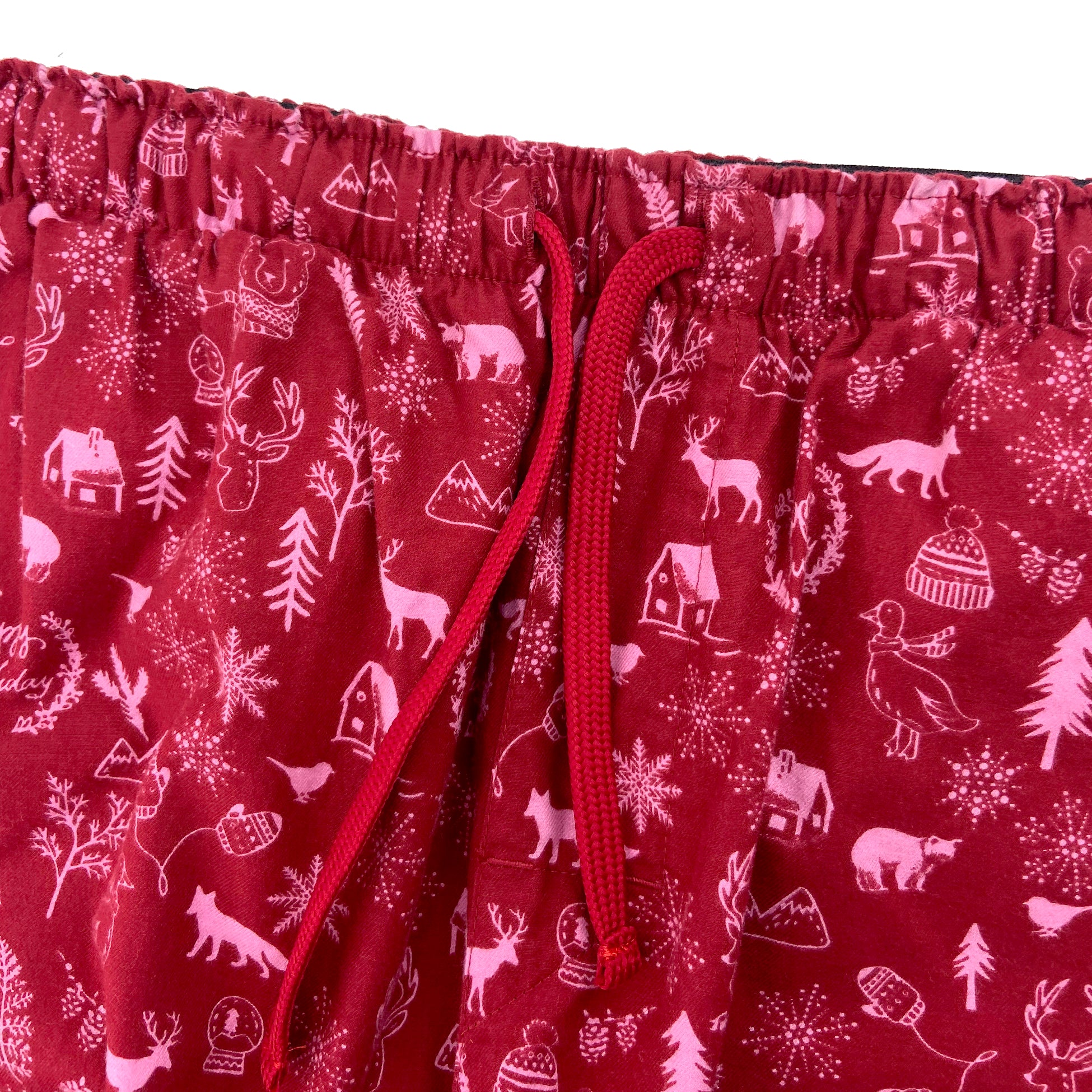 Bright Red Christmas Themed Animal Patterned Flannel Pajama Bottoms