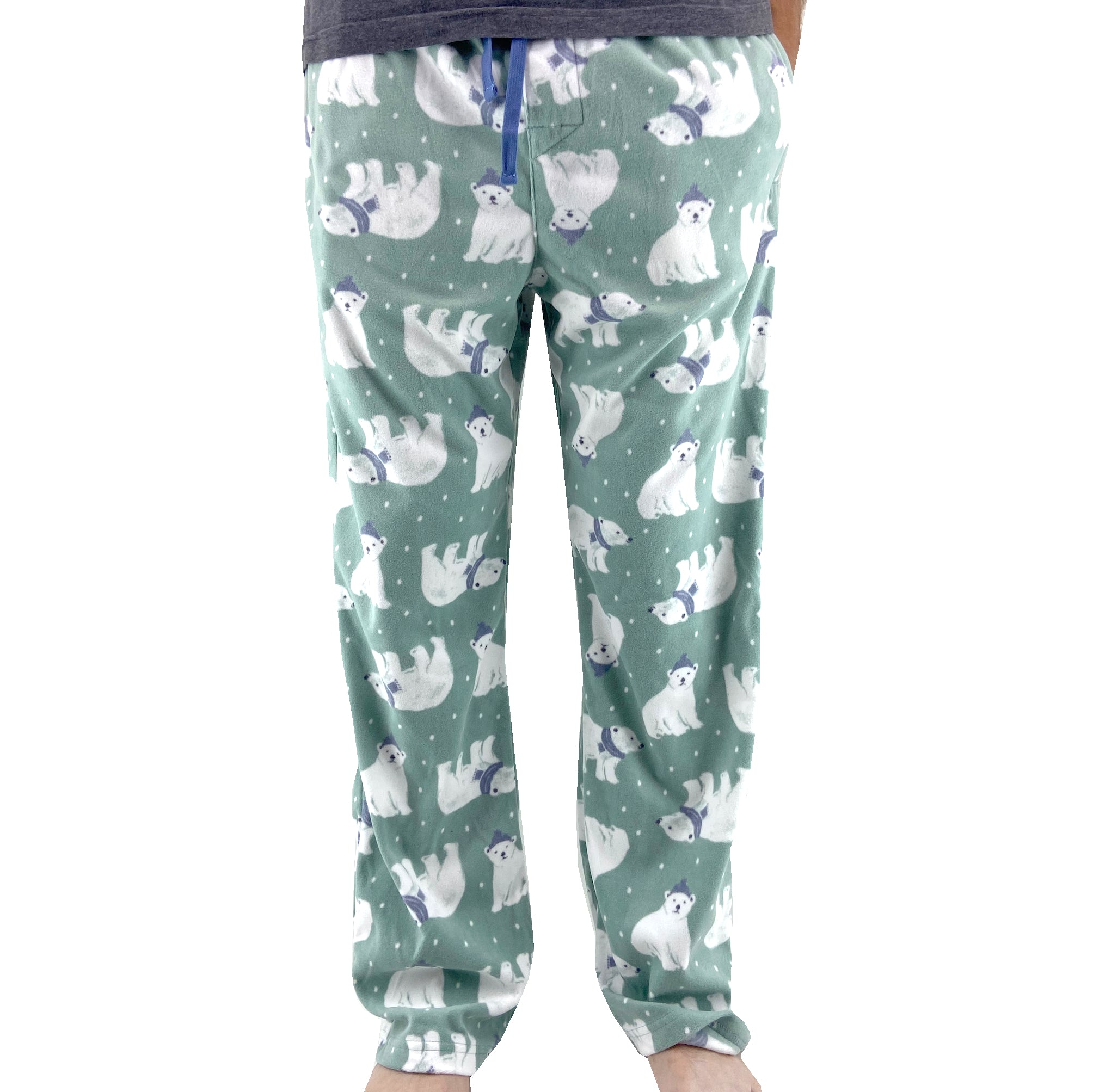 Men's Warm Cozy Fleece Long Pajama Pants with Polar Bear Novelty Print