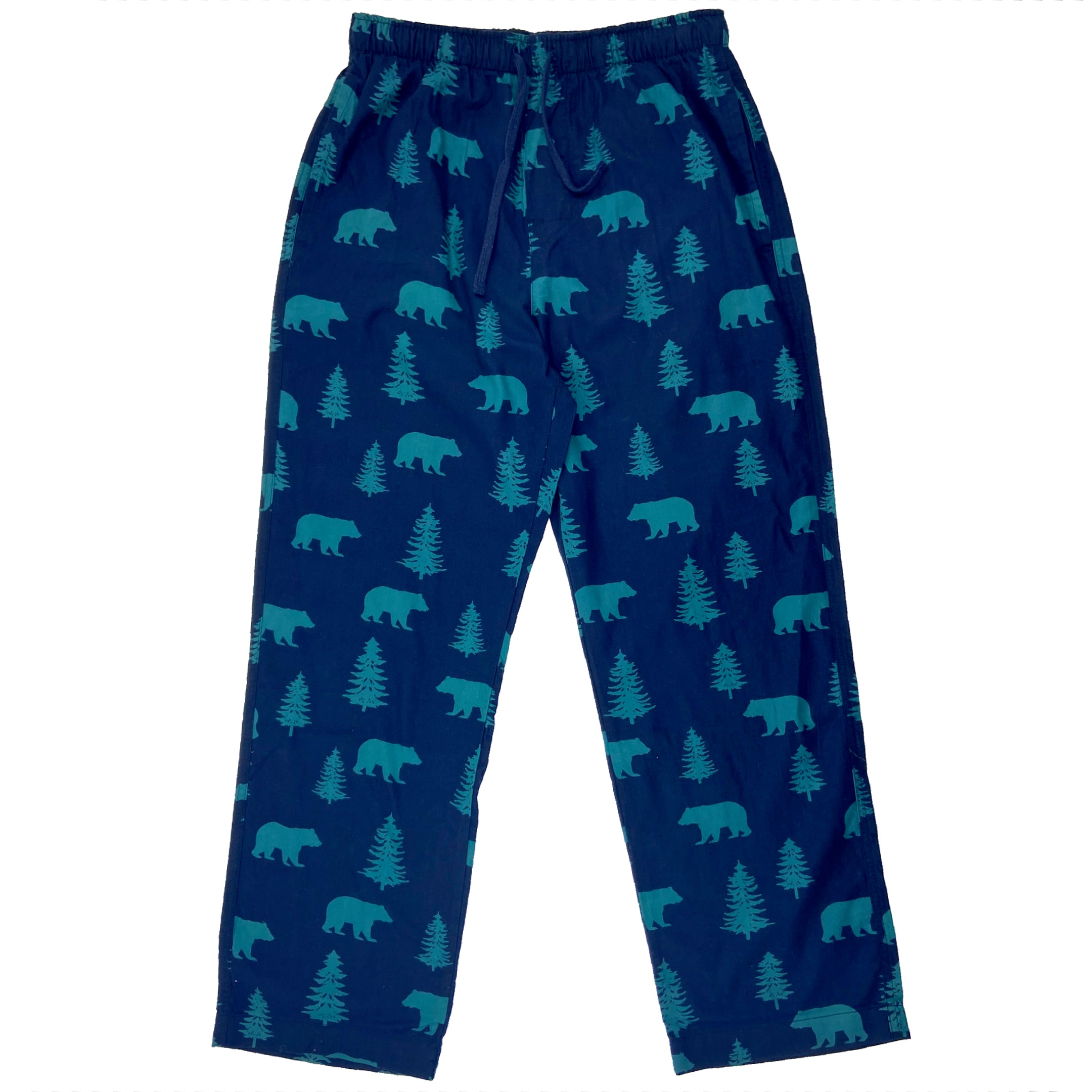 Men's Navy Blue Bear Novelty Print Lightweight Cotton Pajama Bottoms