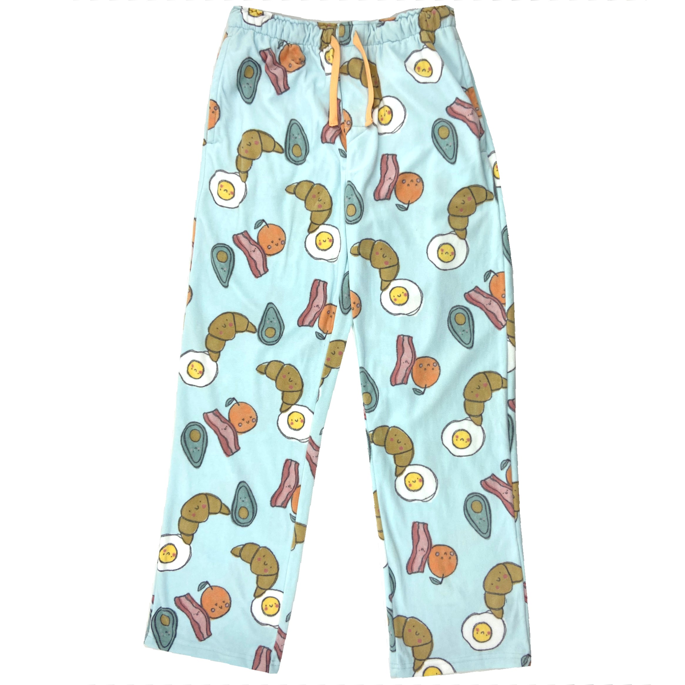 Breakfast Food Themed Bacon Eggs Avocado Patterned Fleece Pajama Pants