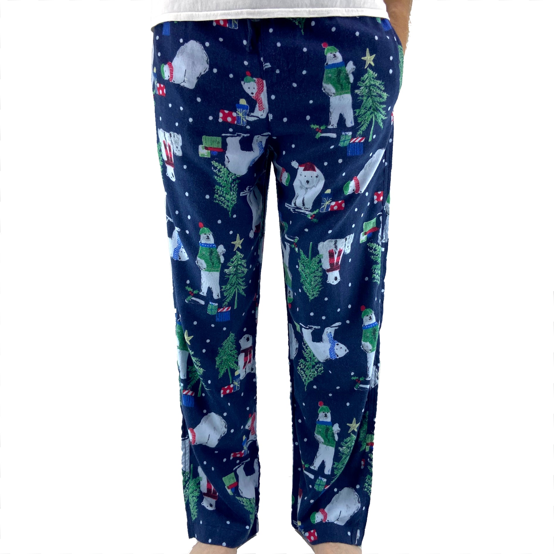 Men's Christmas Polar Bear Novelty Print Lightweight Cotton PJ Pants