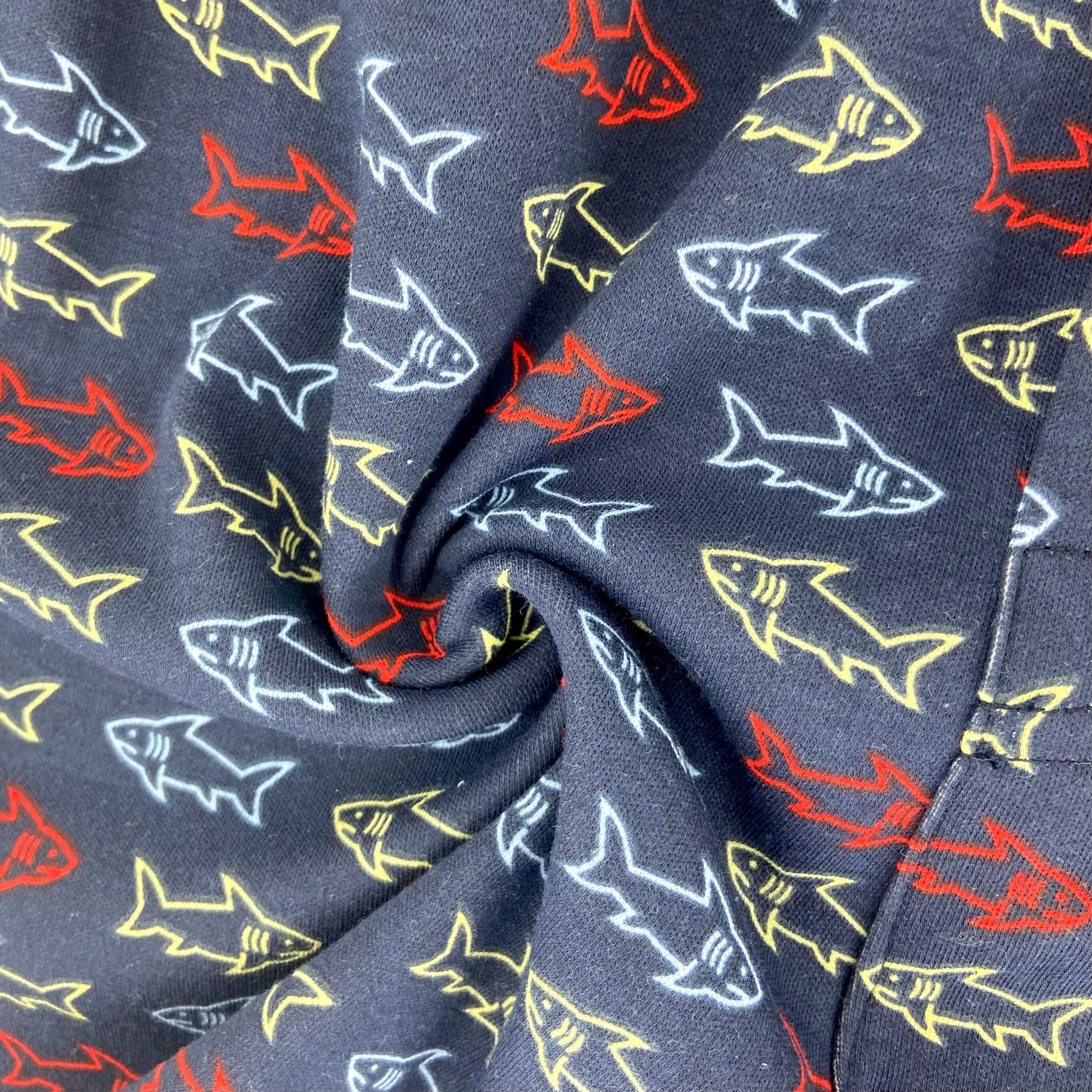 Men's Navy Blue Fish All-Over Print Cotton Knit Pajama PJ Sleep Shorts