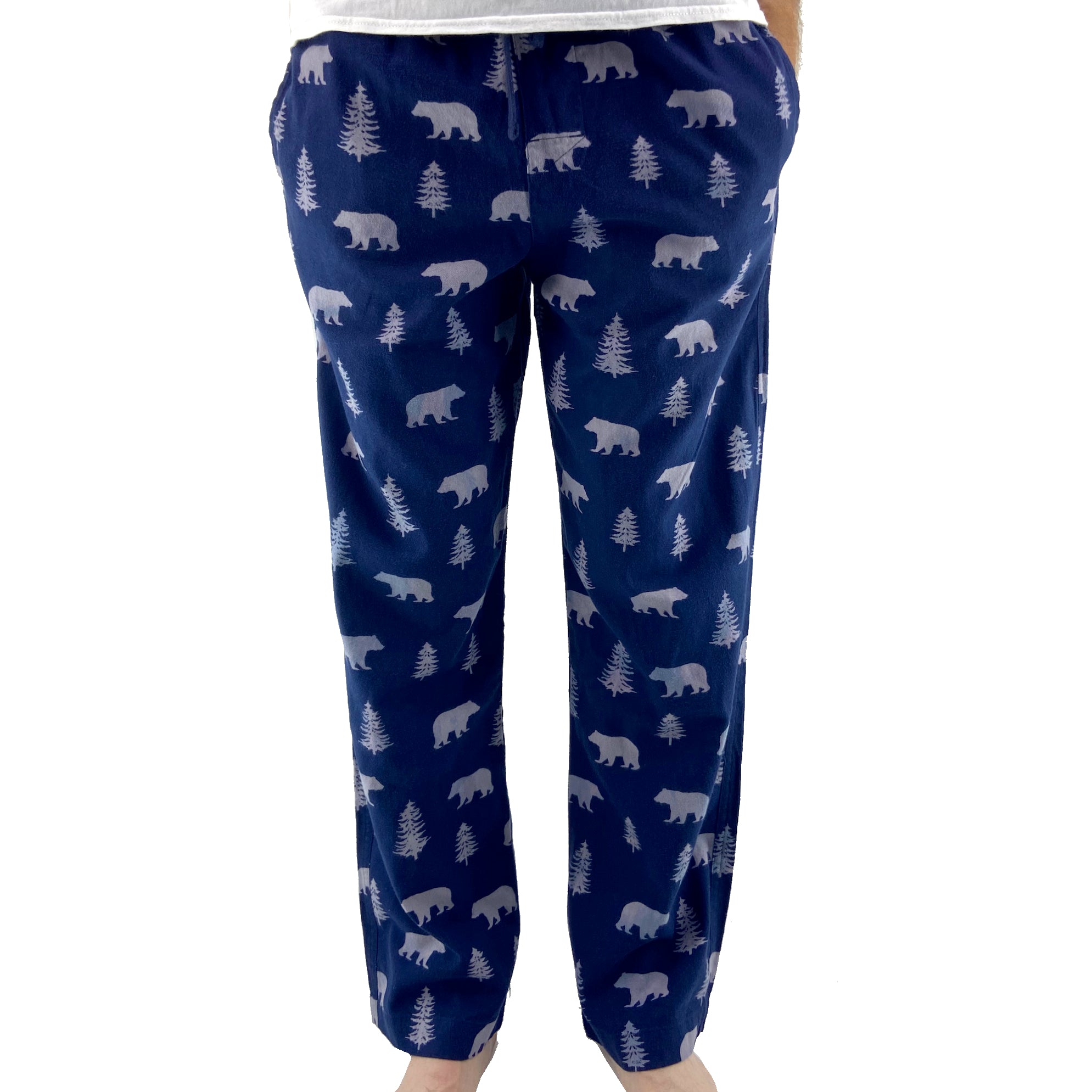 Soft Cotton Flannel Long Pajama Pant Bottoms With Bear All Over Print