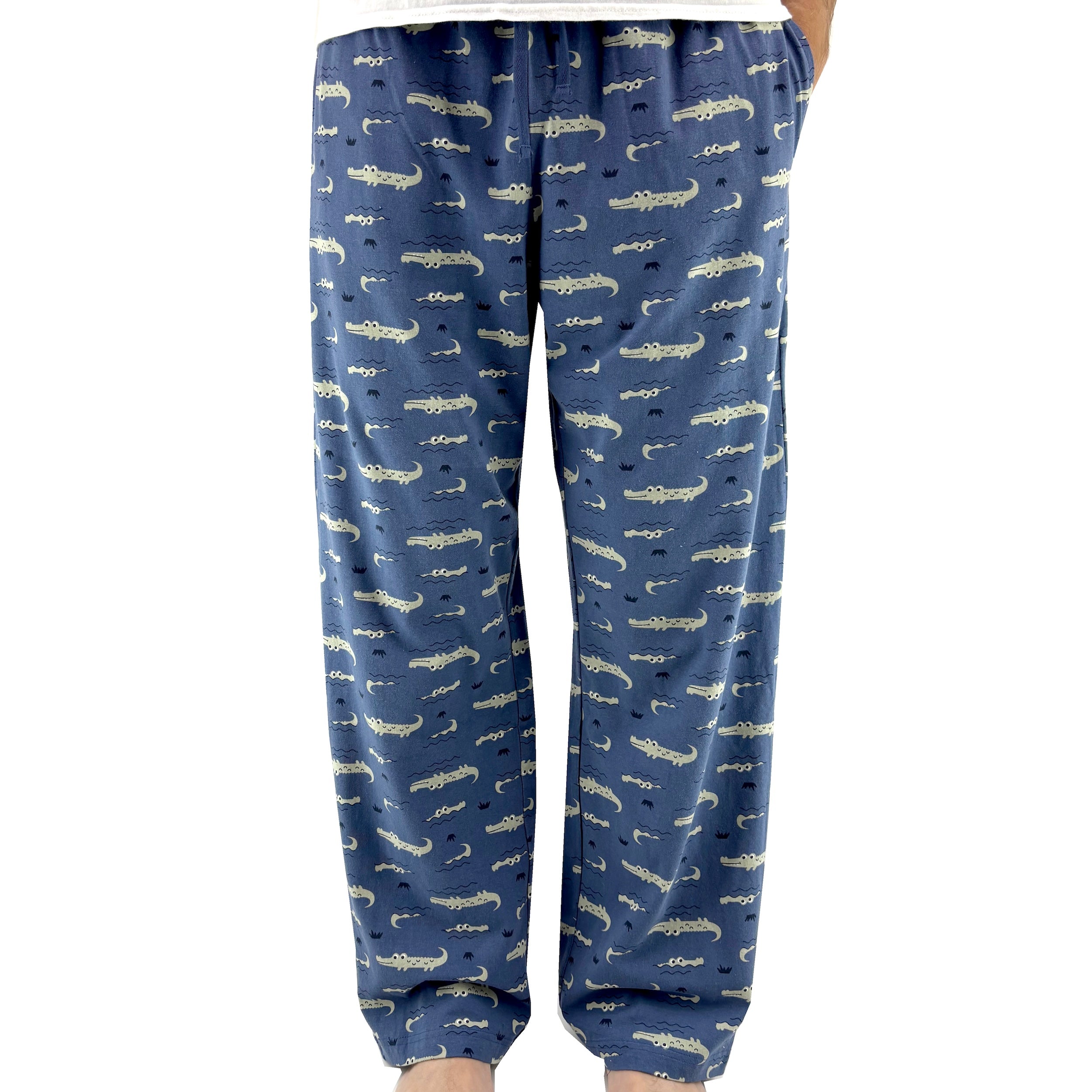 Men's Cartoon Crocodile Alligator Patterned Soft Cotton Pajama Pants