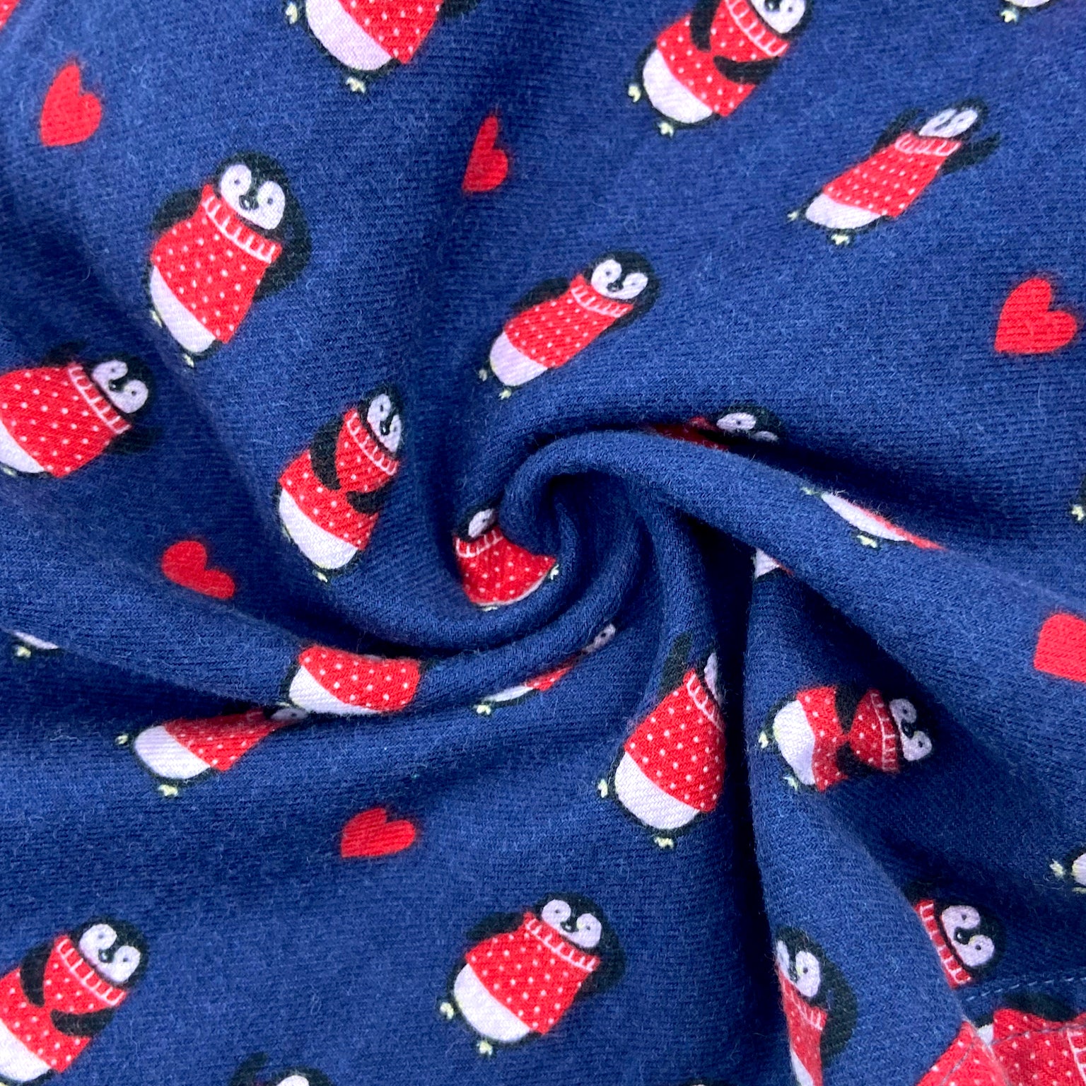 Men's Navy Blue Penguins and Heart Print Flannel Pajama Pant Bottoms