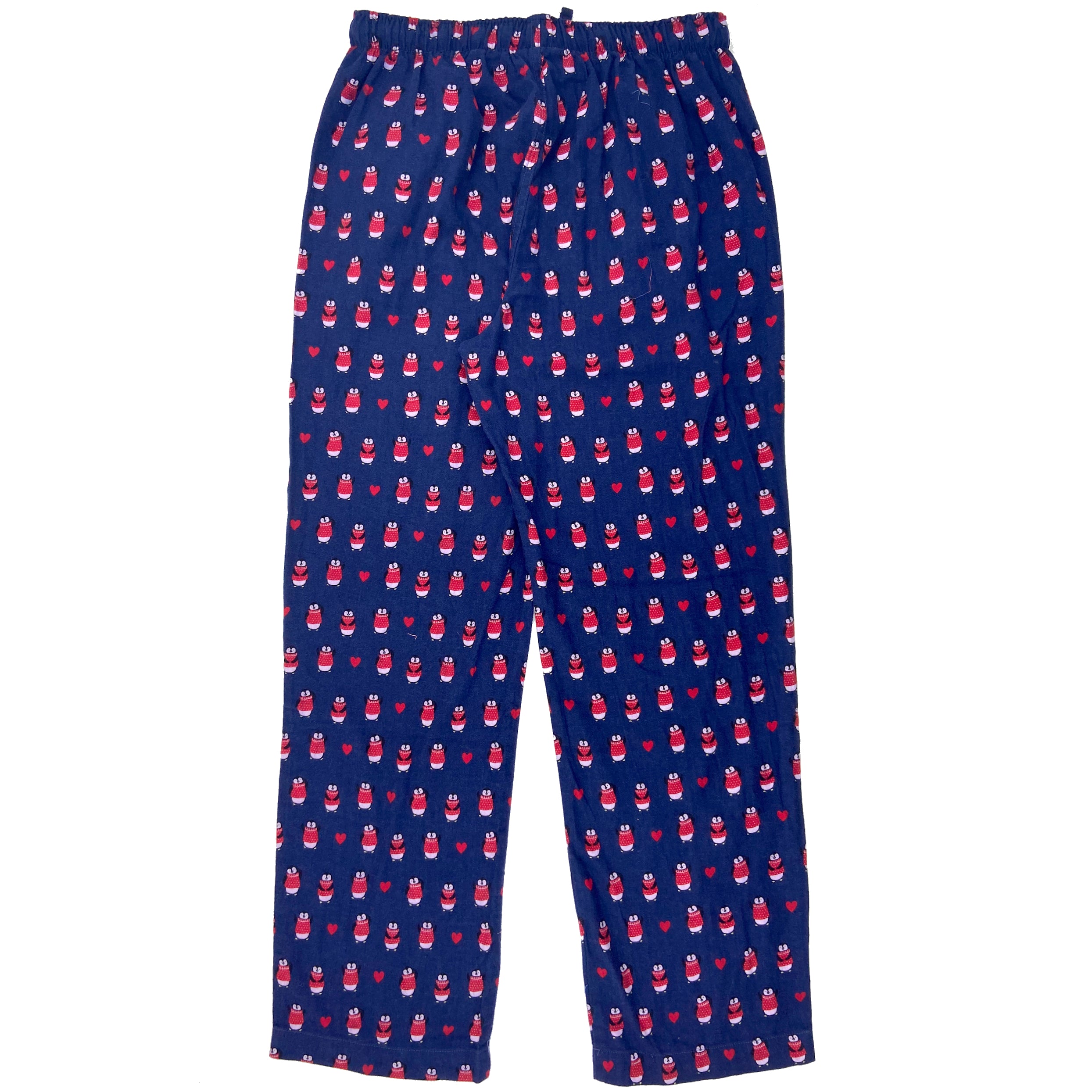 Men's Navy Blue Penguins and Heart Print Flannel Pajama Pant Bottoms