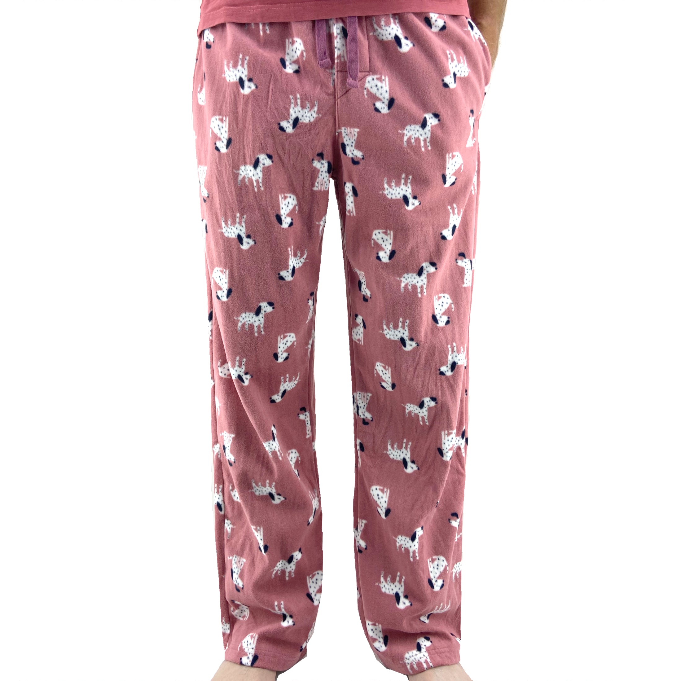 Men Dog Lovers Dalmatian Puppy Print Soft Warm Fleece Pajama Bottoms