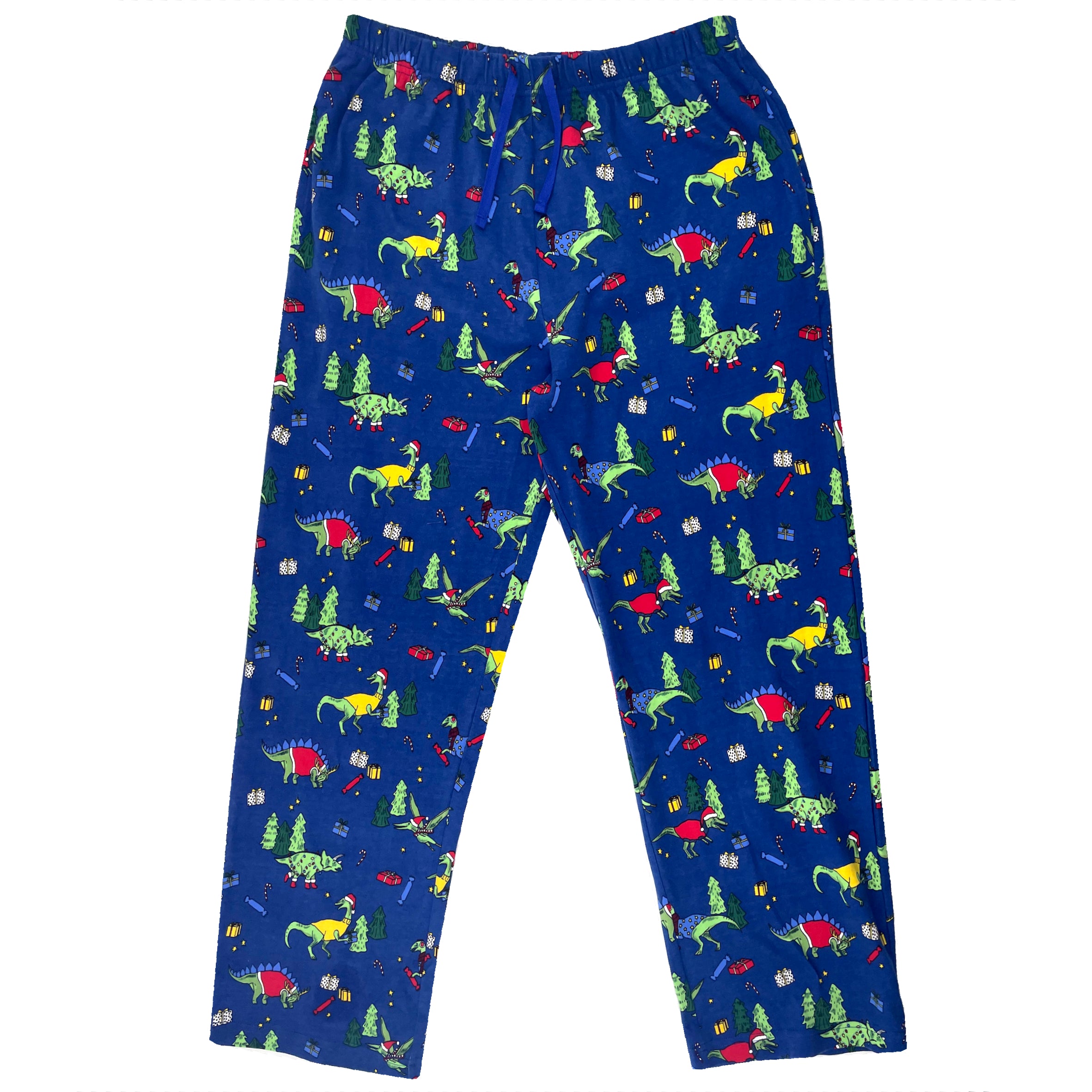 Christmas Themed Dinosaurs in Santa Hats Print Long Christmas PJ Pants