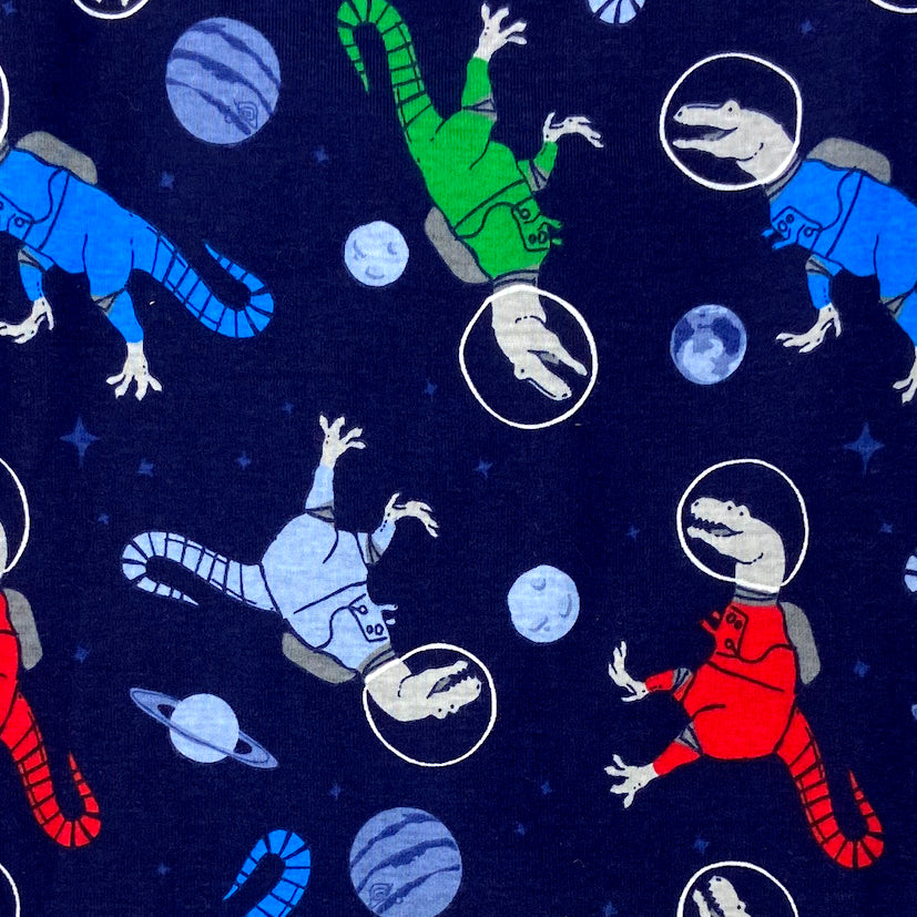 Dinosaurs in Outer Space Print Cotton Knit Pajama Bottoms for Adults