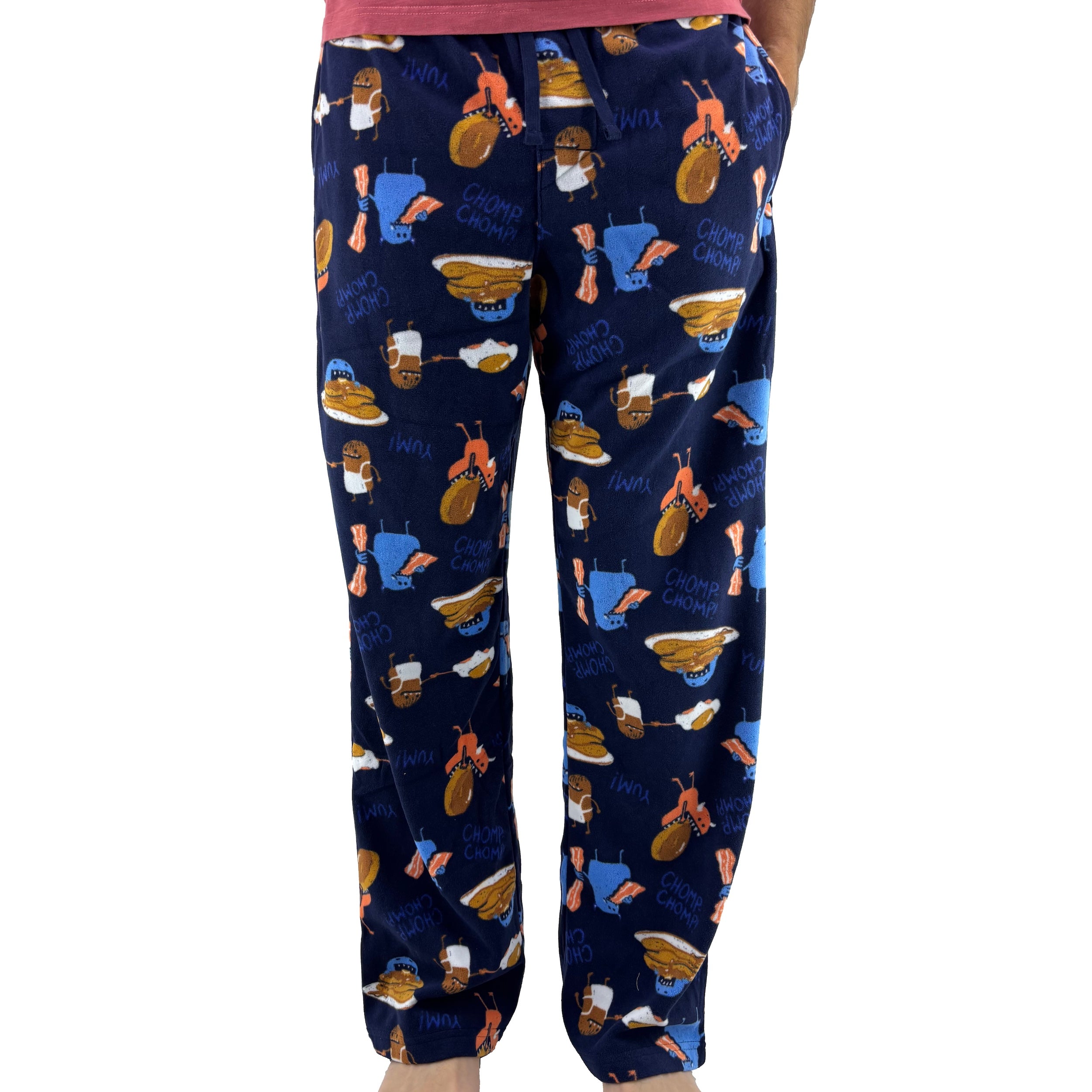 Breakfast Food Bacon Eggs Pancake Monster Print Fleece Pajama Bottoms