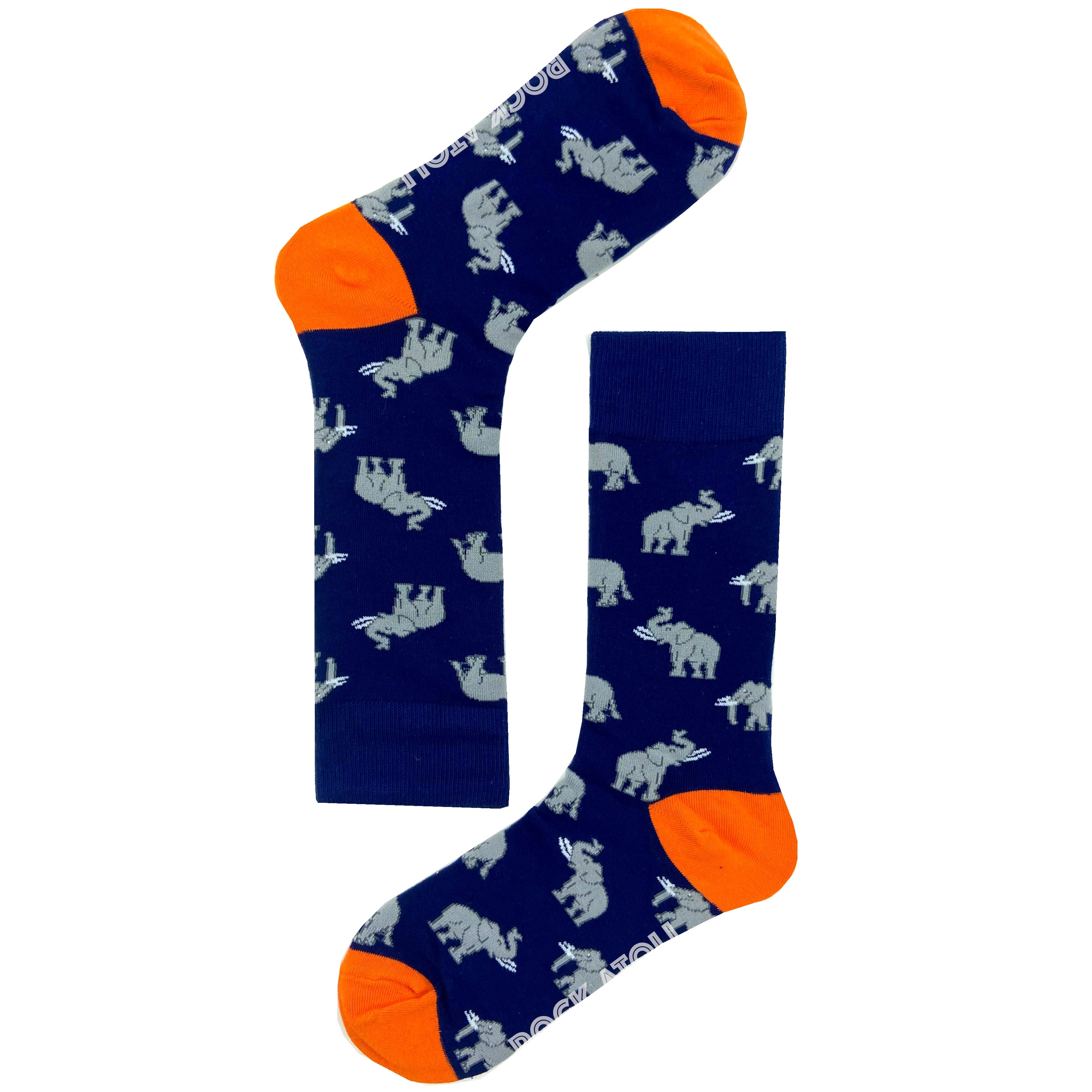 Navy Blue Women's Cute Elephant All Over Print Long Novelty Crew Socks