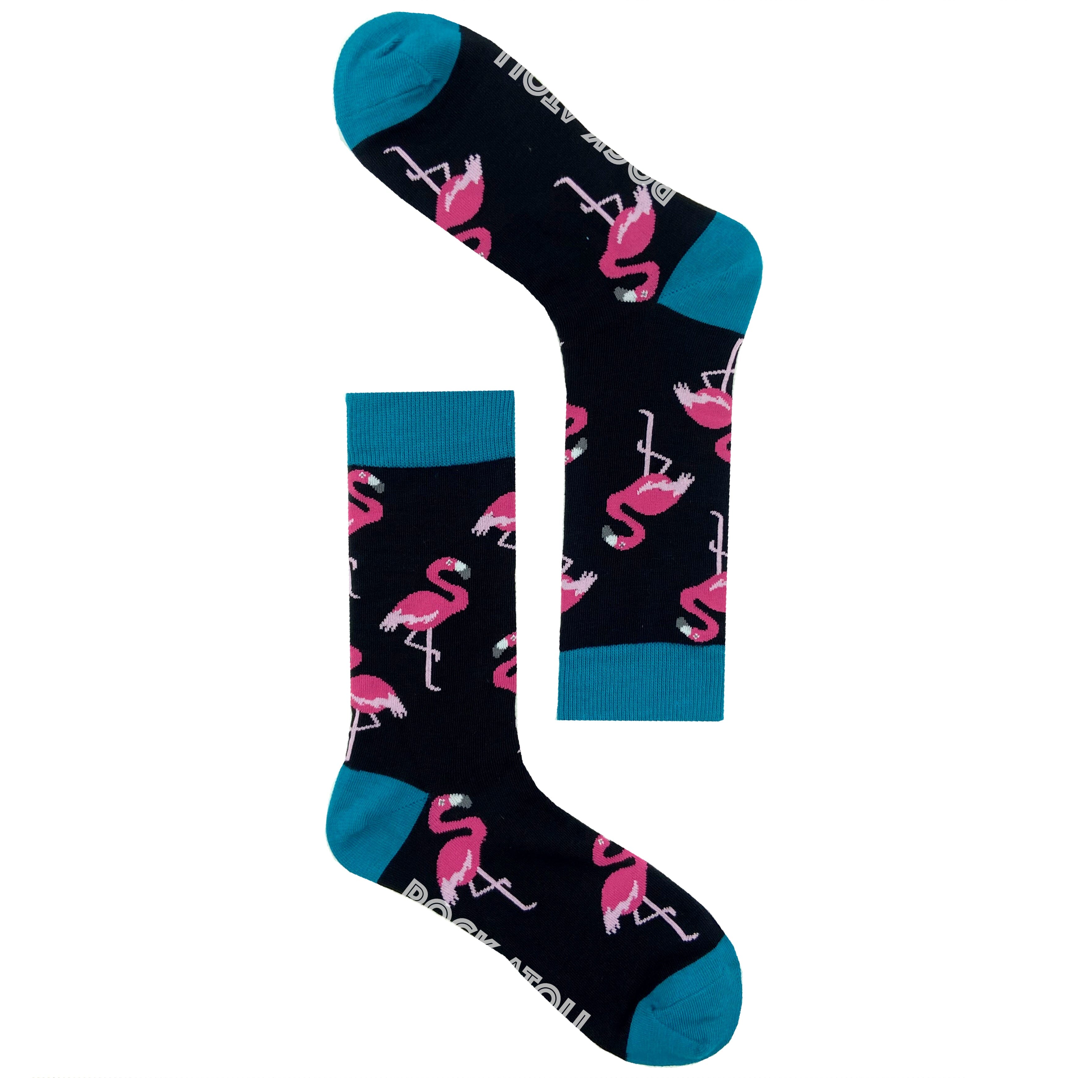 Classic Unisex Black Flamingo All Over Print Novelty Crew Dress Socks