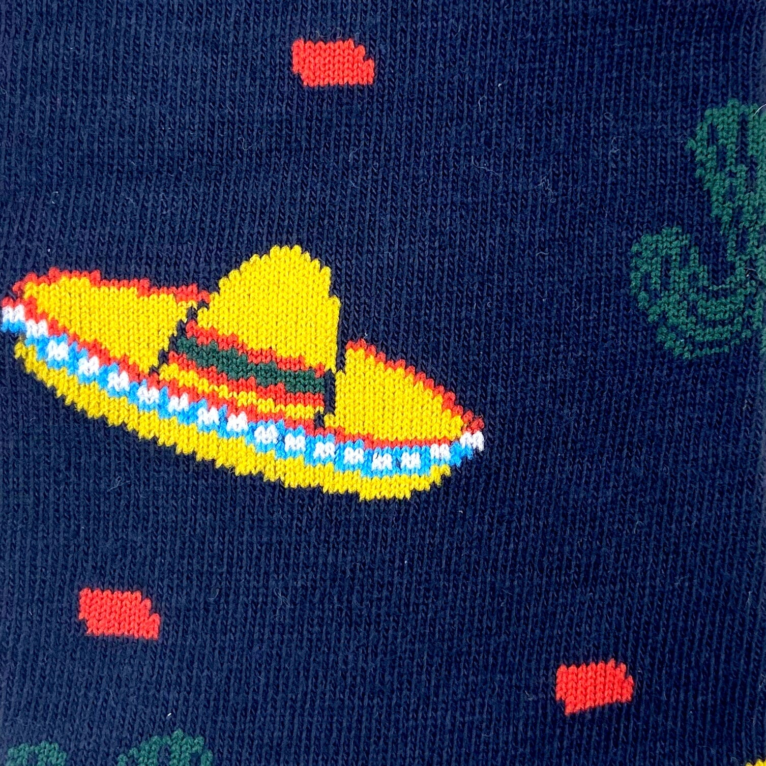 Black Unisex Mexican Sombrero Hat Cactus Patterned Novelty Crew Socks