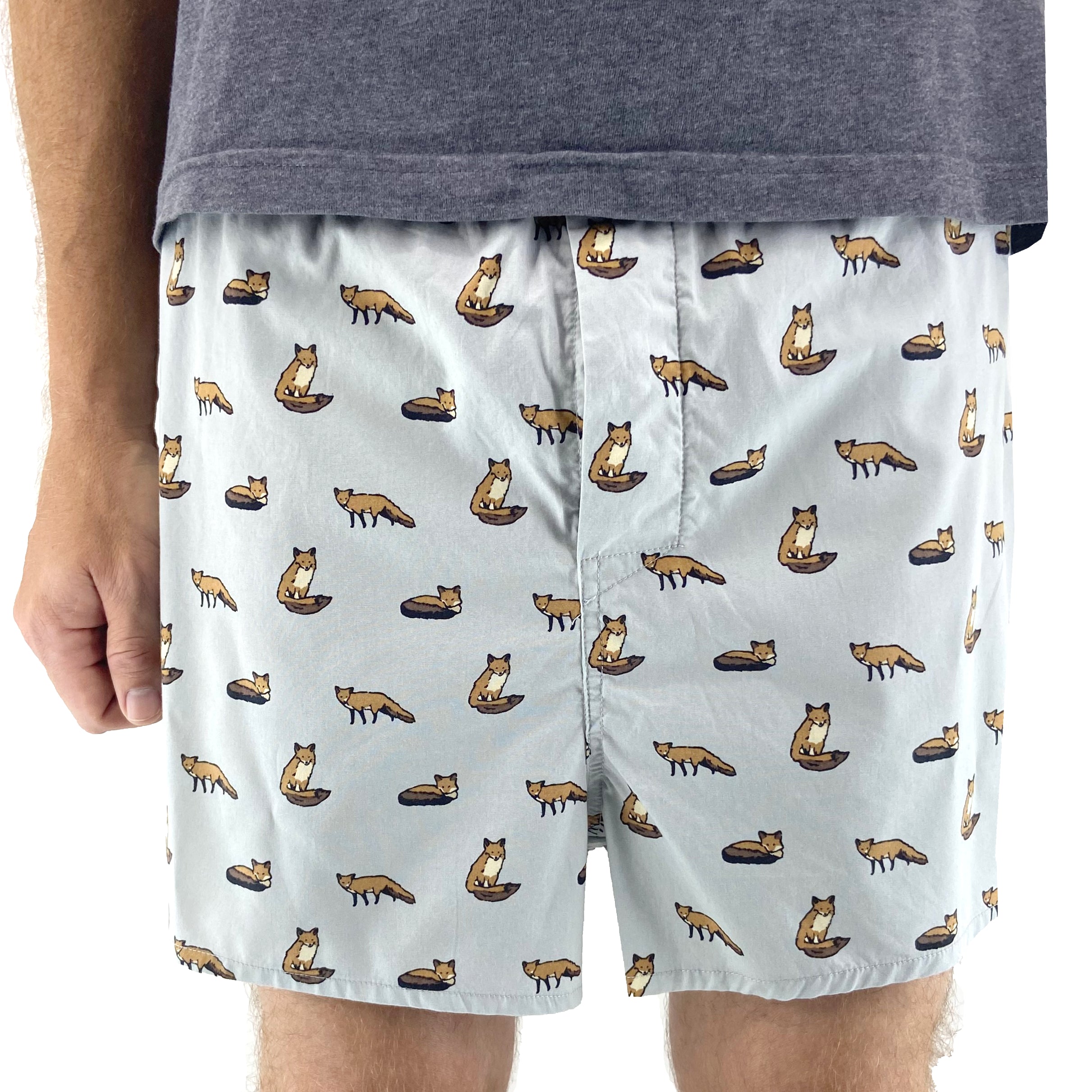 Classic Orange Fox All Over Print Cotton Boxer Shorts for Men in Grey