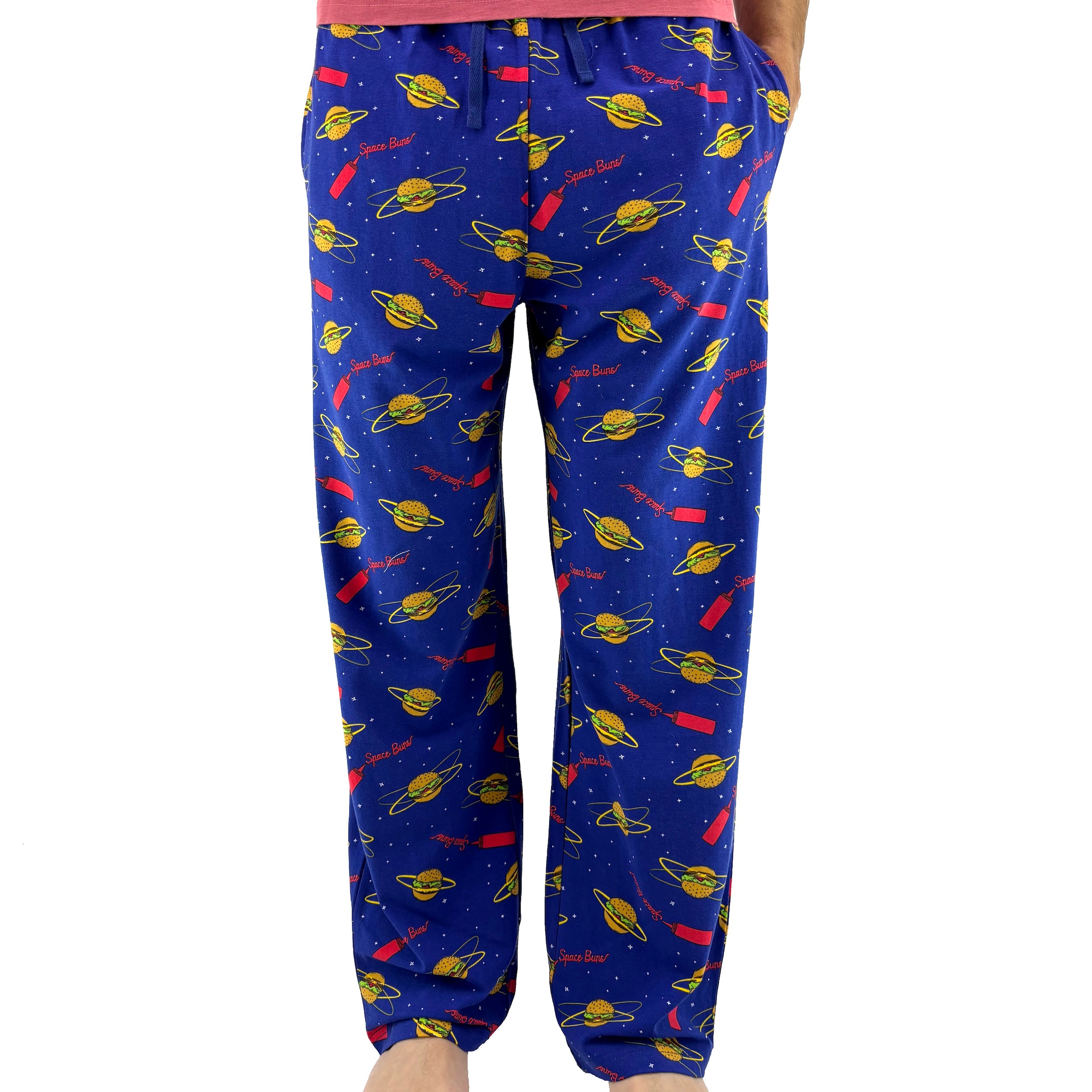 Men's Food Inspired Burgers in Space Print Cotton Pajama Sleep Pants