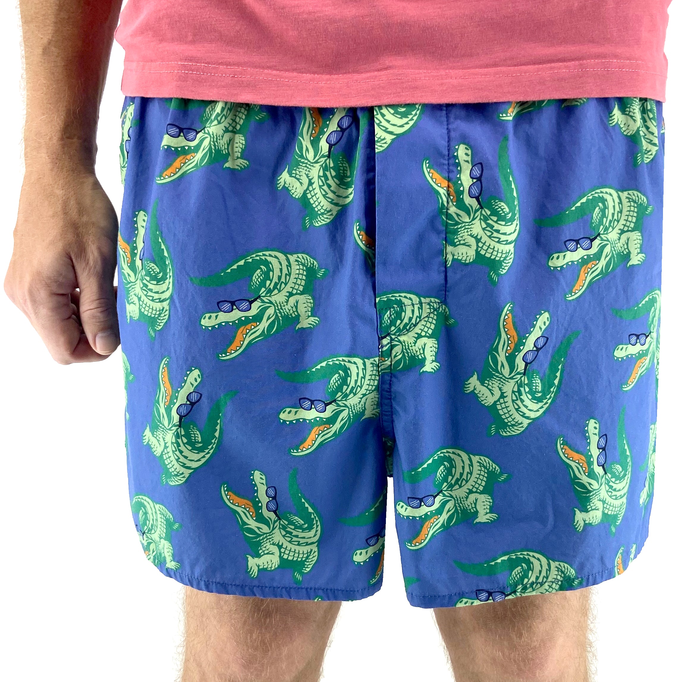 Men's Fun Crocodile Alligator Wearing Sunnies Print Blue Boxer Shorts