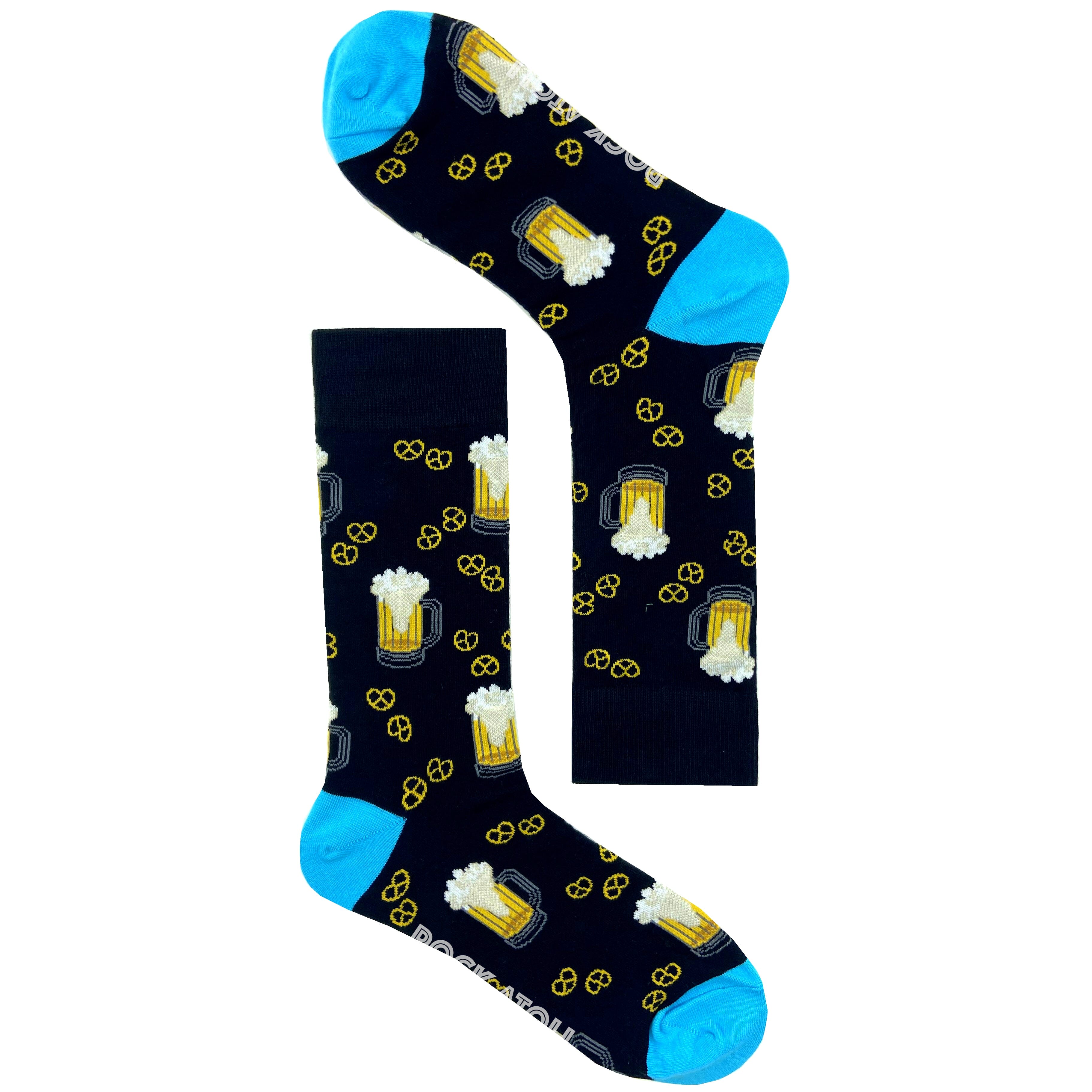 Black Unisex Pint of Beer & Pretzels All Over Print Novelty Crew Socks