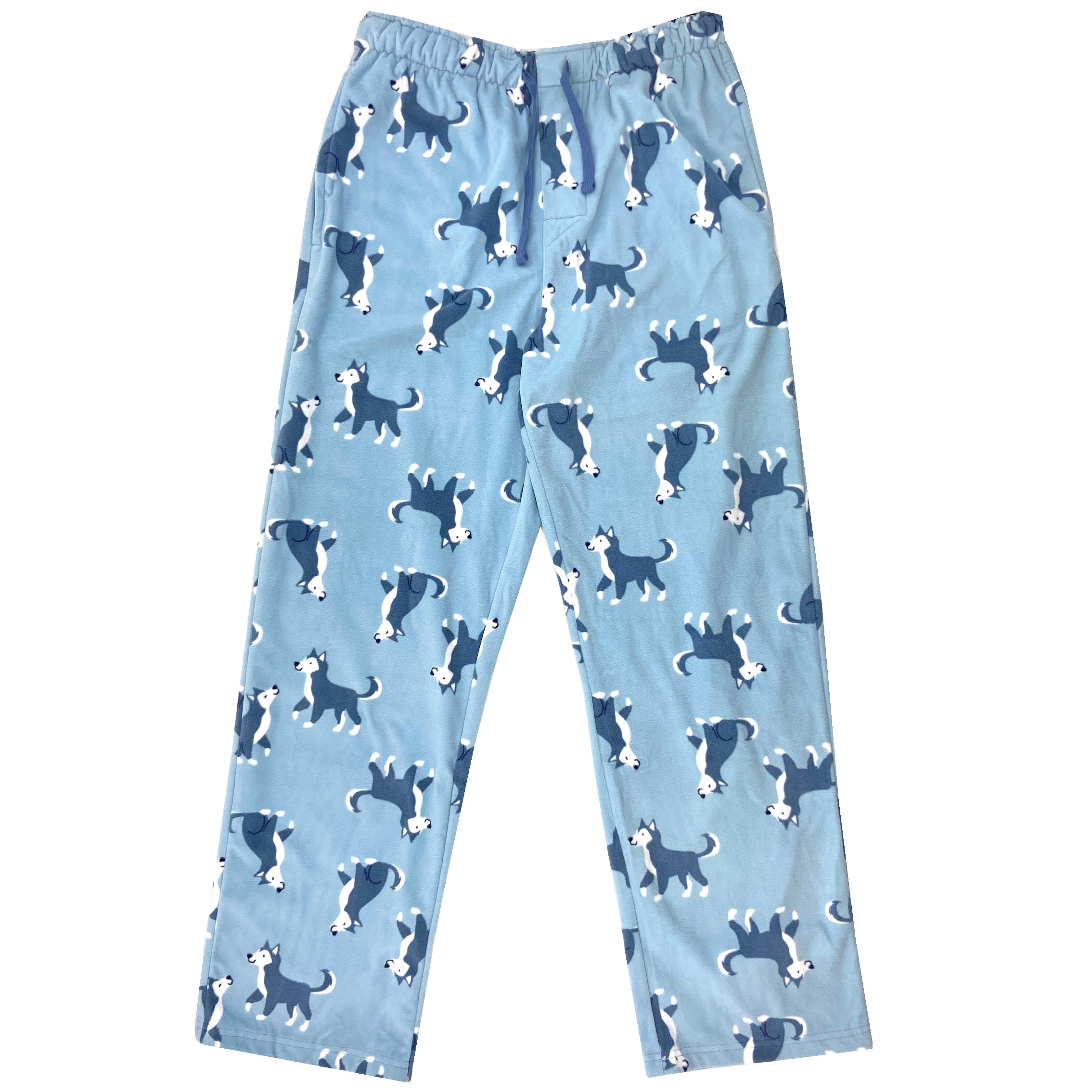 Men Dog Lover Siberian Husky Puppy Print Soft Warm Fleece Pajama Pants