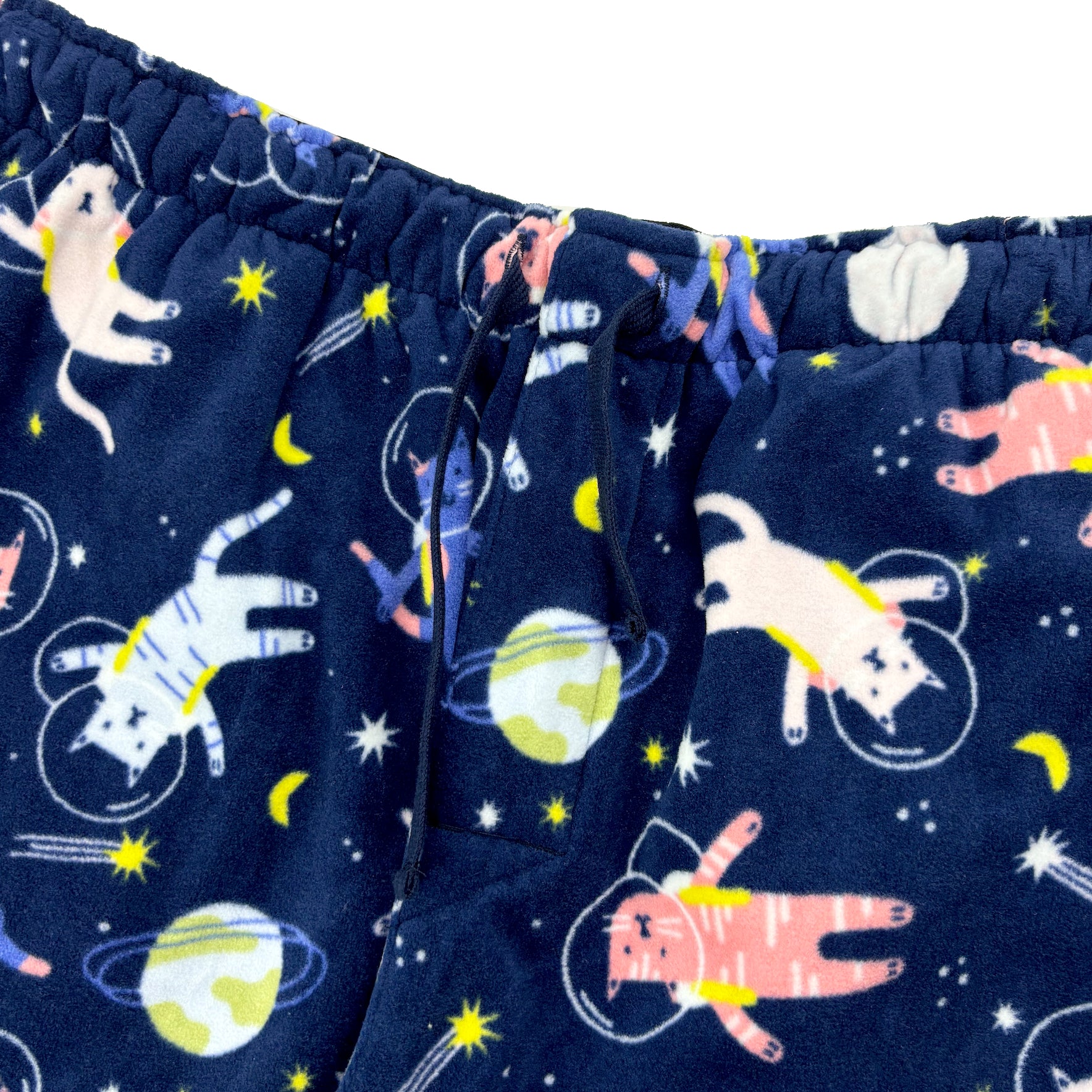 Cat Astronauts in Outer Space Print Warm Soft Fleece Long Pajama Pants