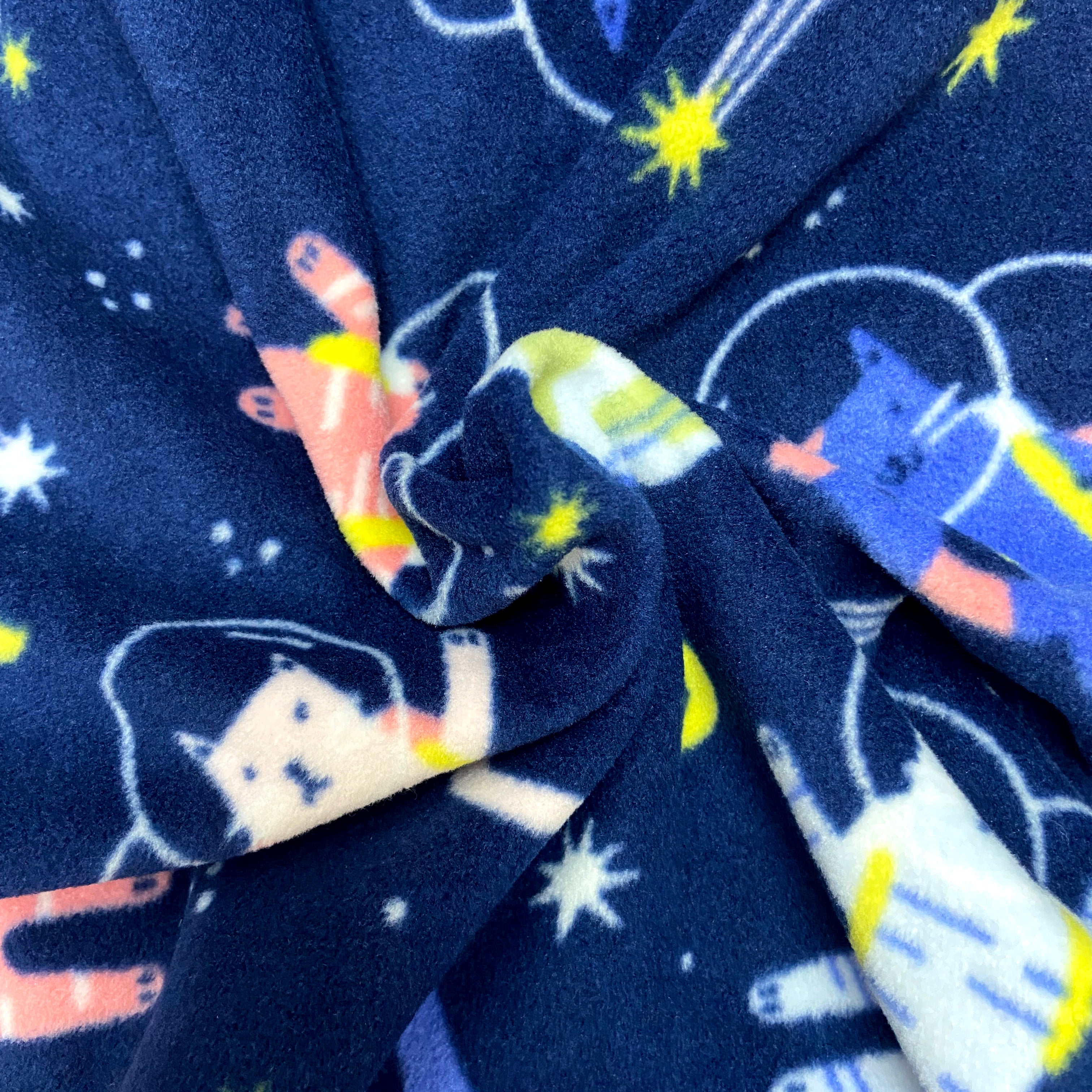 Cat Astronauts in Outer Space Print Warm Soft Fleece Long Pajama Pants