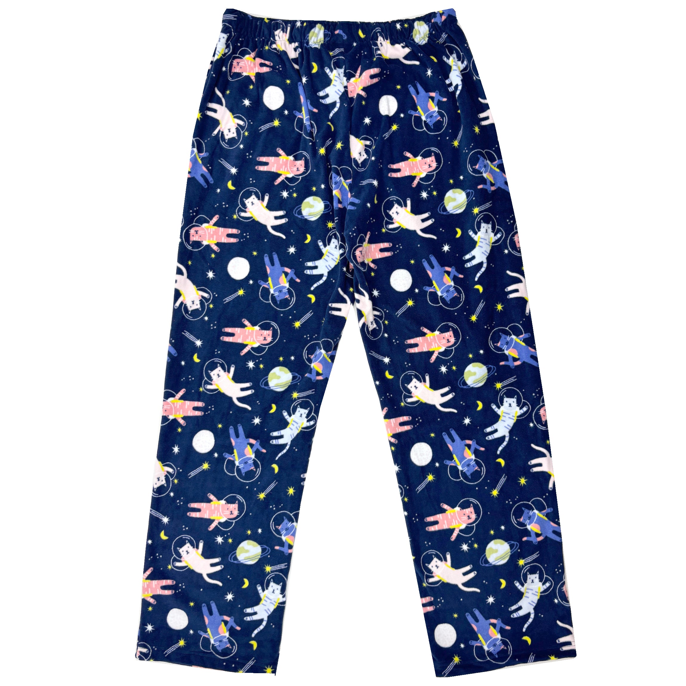 Cat Astronauts in Outer Space Print Warm Soft Fleece Long Pajama Pants