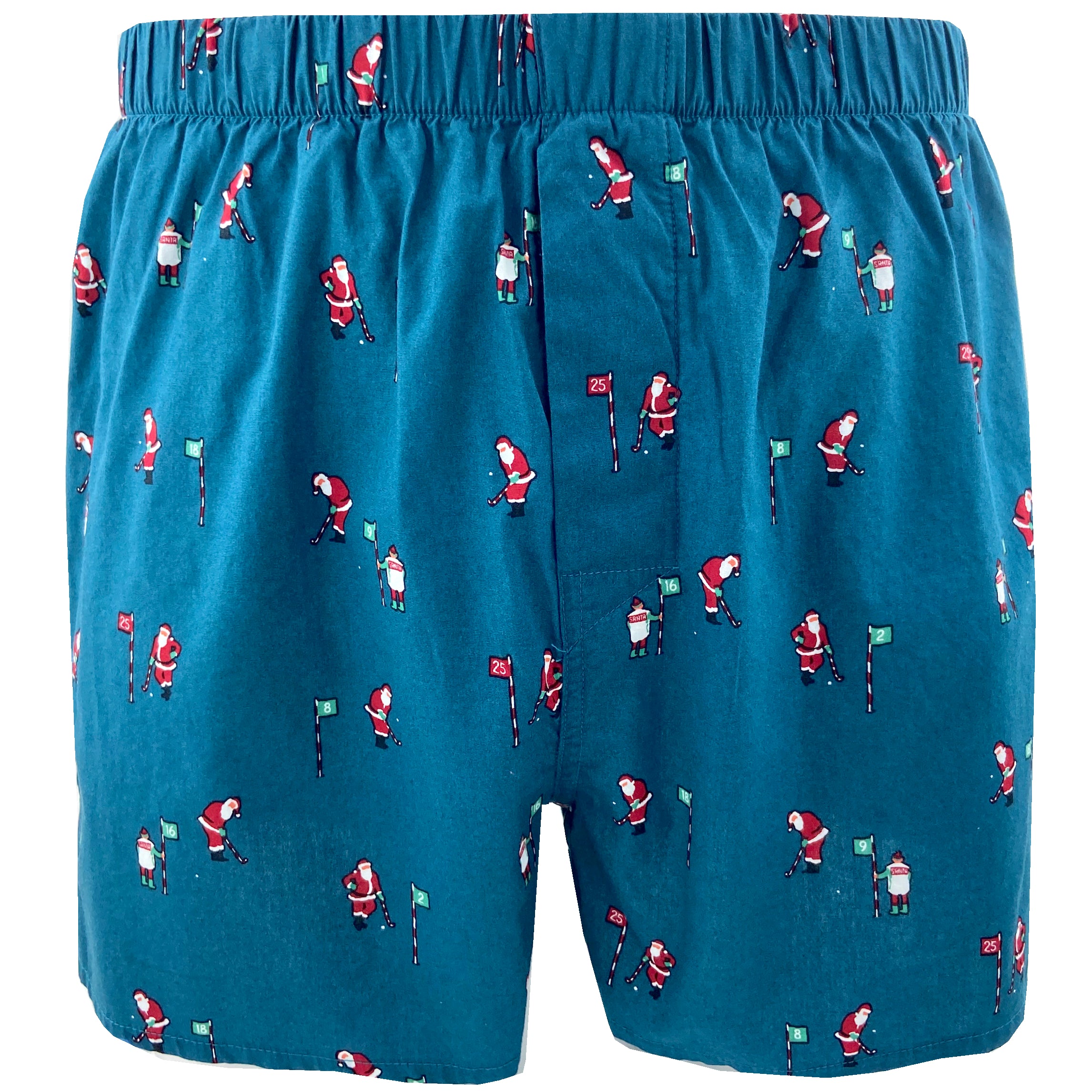 Festive Christmas Themed Santa Claus Playing Golf Print Boxer Shorts