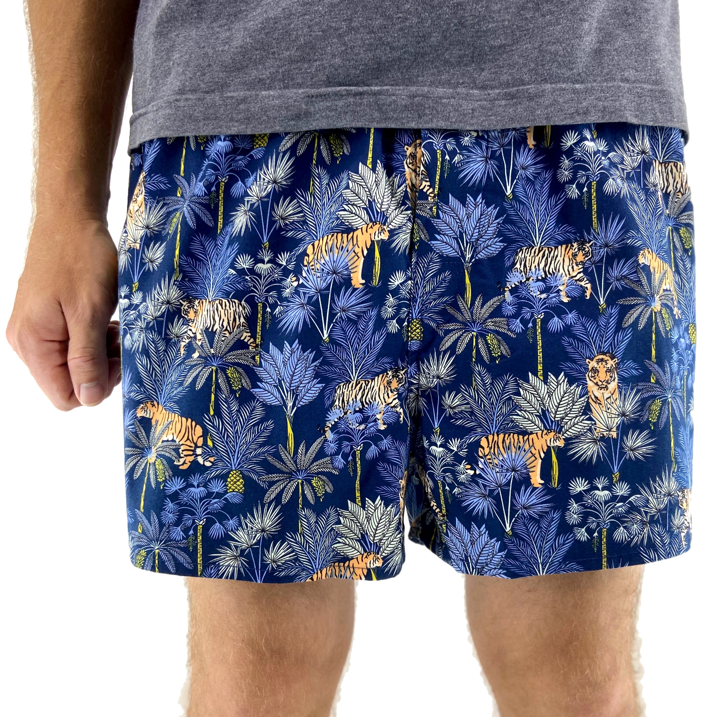 Men's Leafy Jungle Cat Tiger All Over Print Soft Cotton Boxer Shorts