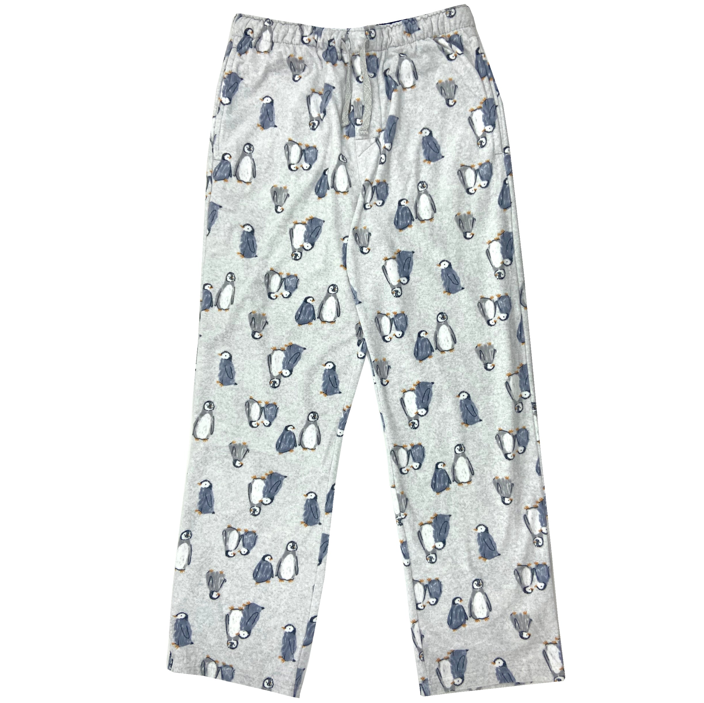 Men's Grey Penguin Patterned Winter Essential Fleece Pyjama Bottoms