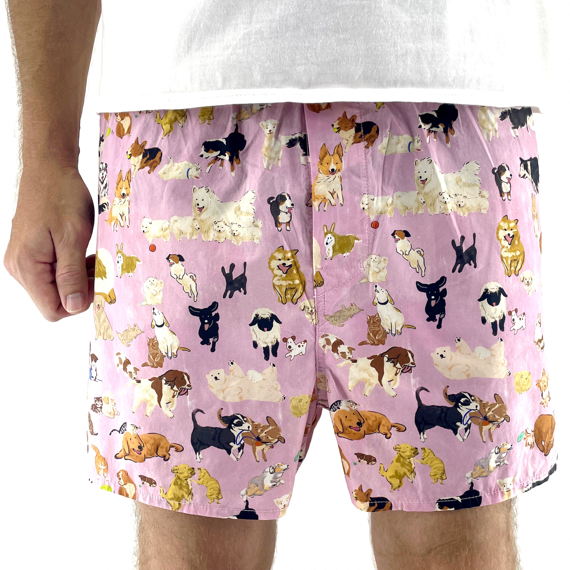 Men's Light Pink Cat & Dogs Pet Lovers Themed Boxer Shorts Underwear