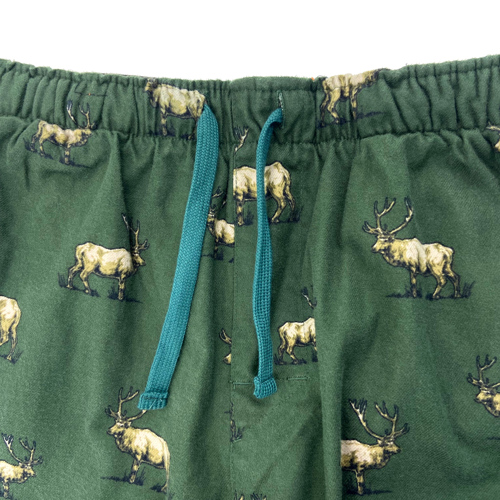 Men's Elk Deer Moose All Over Print Thick Cotton Long PJ Pajama Bottoms in Dark Green