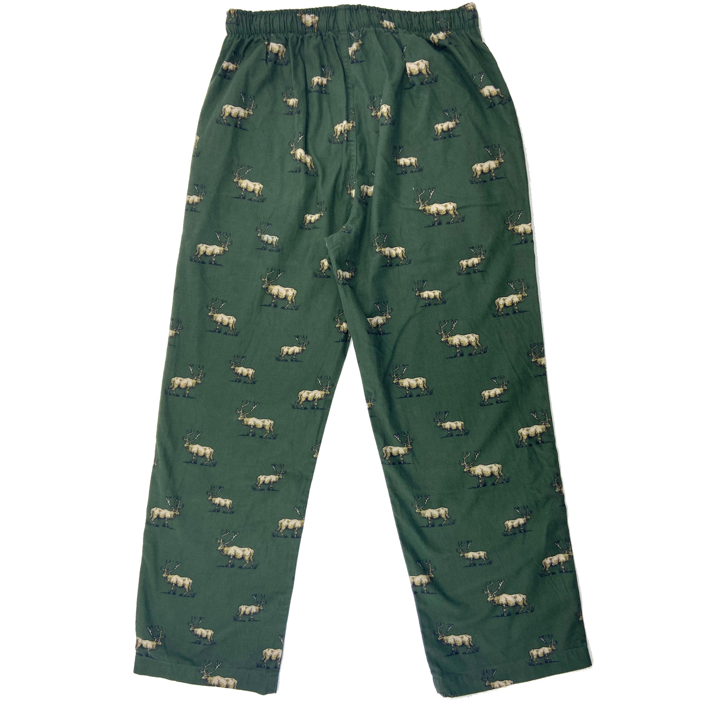 Men's Elk Deer Moose All Over Print Thick Cotton Long PJ Pajama Bottoms in Dark Green