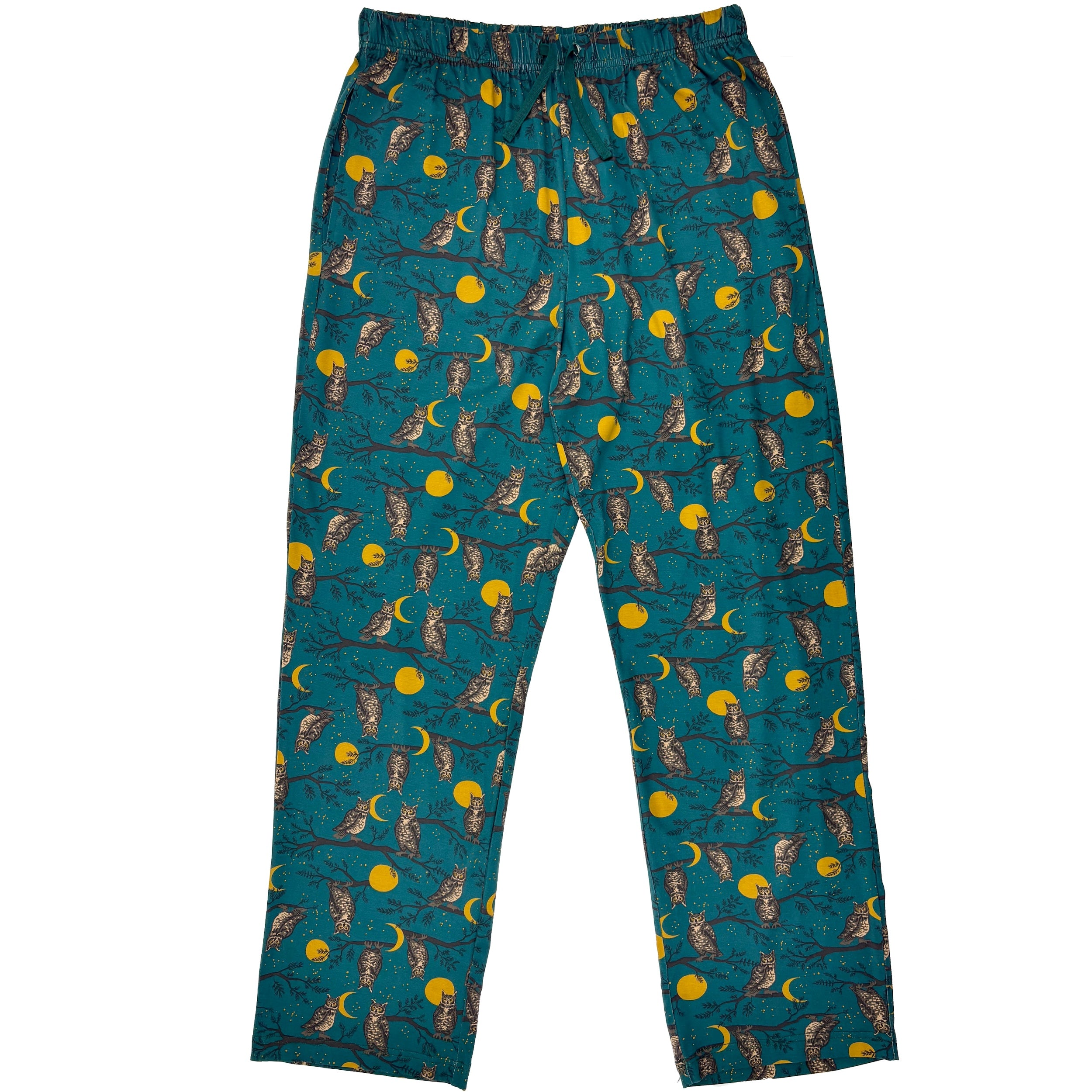 Men's Owl Bird Against a Moon Lit Night Sky Print Cotton Pajama Pants