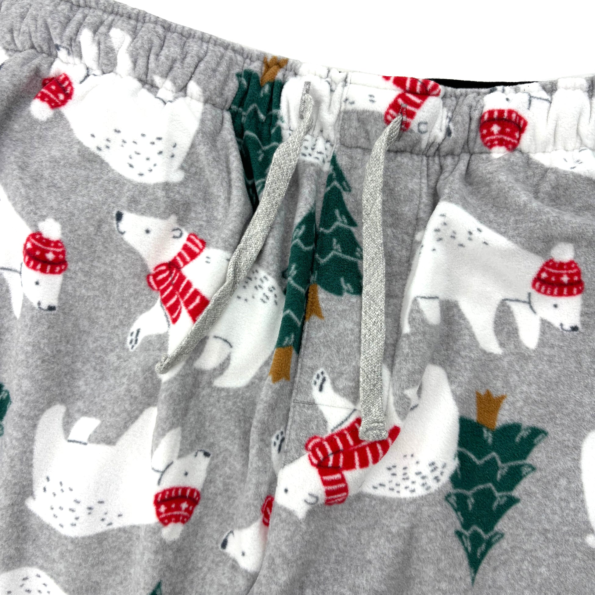 Light Grey Christmas Polar Bear Patterned Long Fleece Pajama PJ Pants