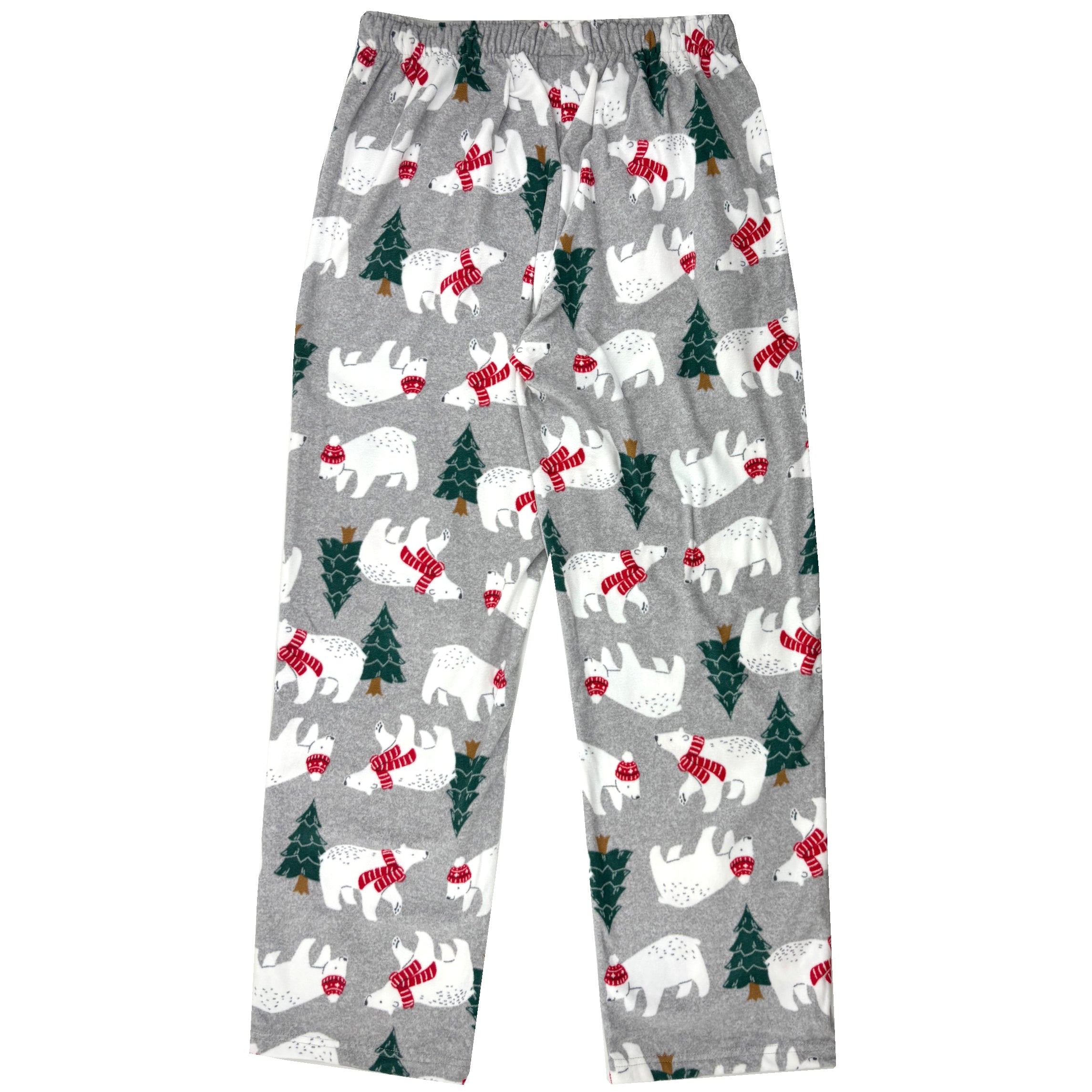 Light Grey Christmas Polar Bear Patterned Long Fleece Pajama PJ Pants