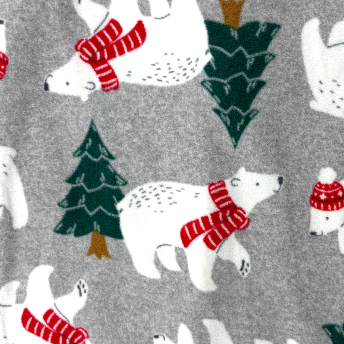 Light Grey Christmas Polar Bear Patterned Long Fleece Pajama PJ Pants