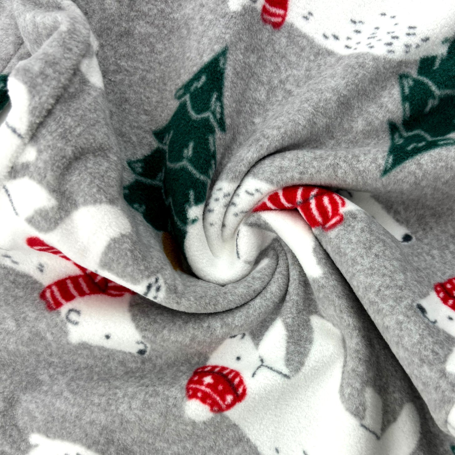 Light Grey Christmas Polar Bear Patterned Long Fleece Pajama PJ Pants