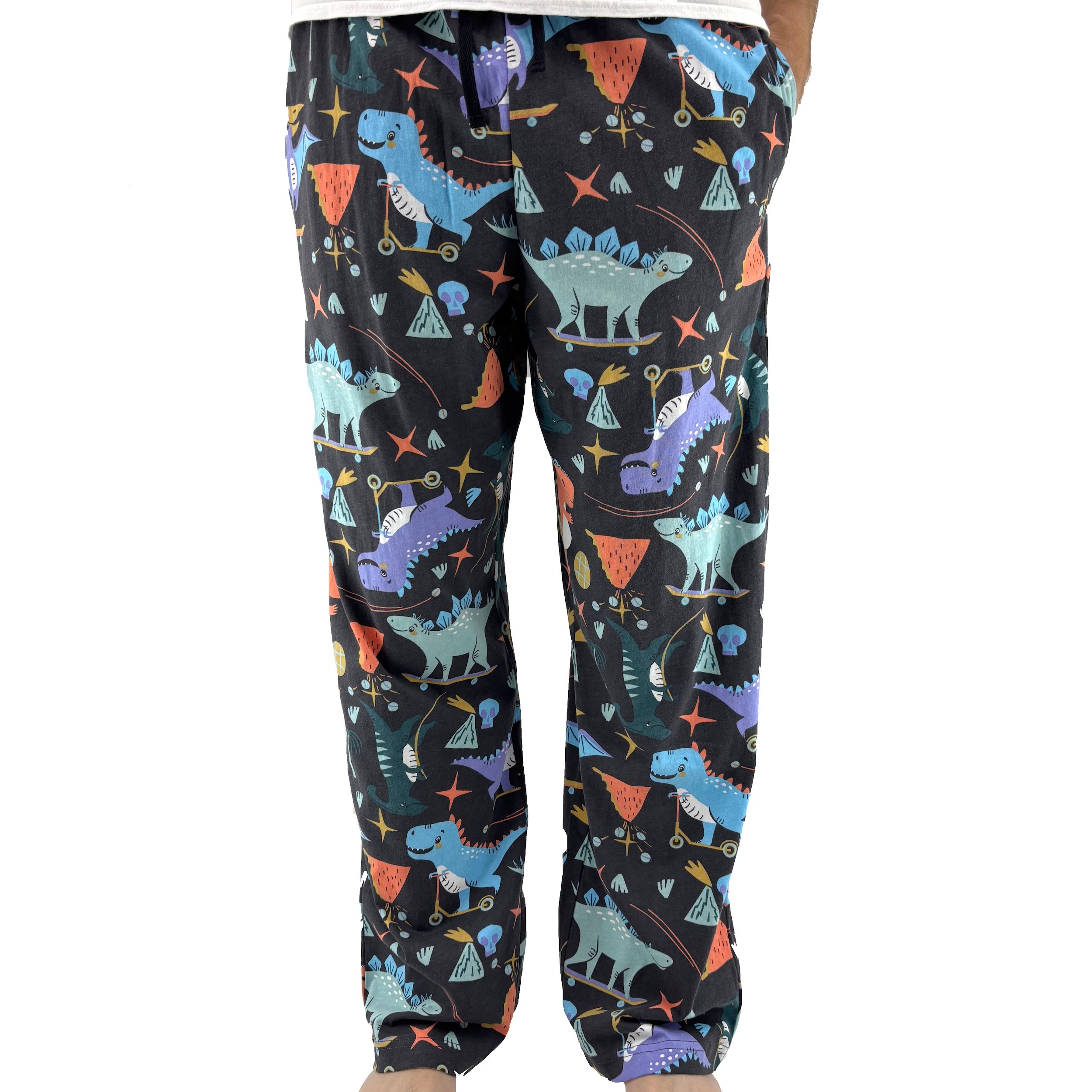 Men's Skateboarding Stegosaurus Cartoon Dinosaur Print Pajama Pants