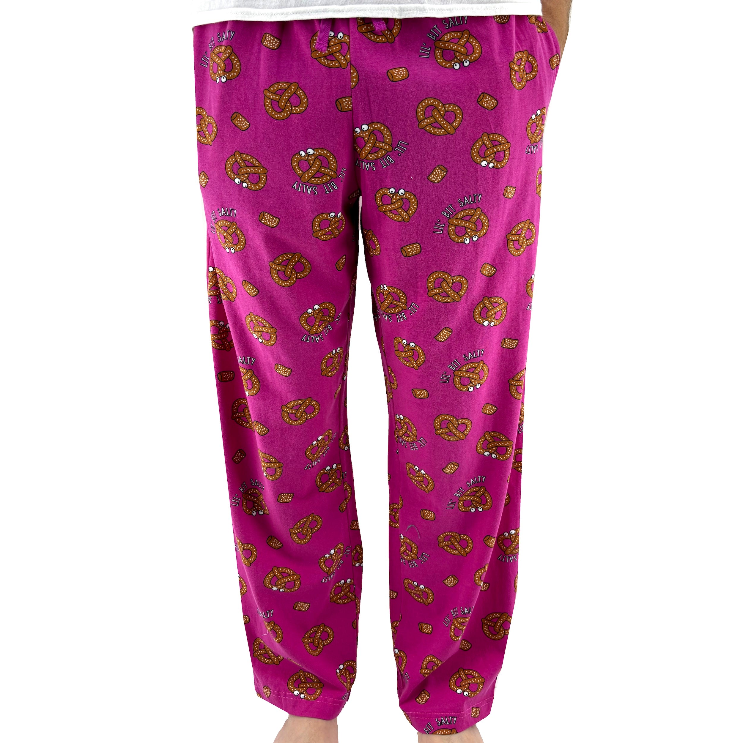 Men's Comfy Food Inspired Pretzel Print Long Cotton Pajama PJ Bottoms