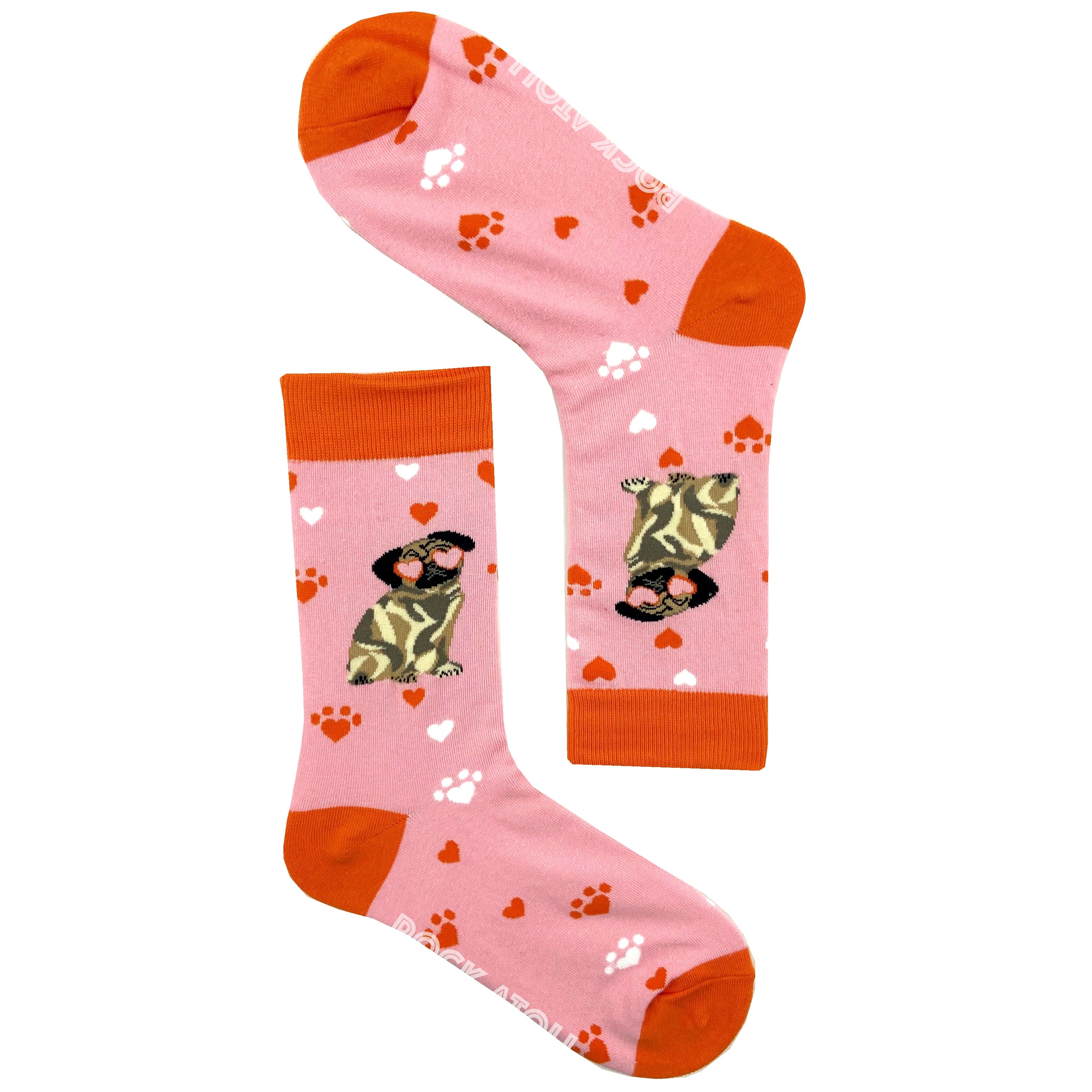 Light Pink Dog Lovers Adorable Pug Patterned Novelty Socks for Women