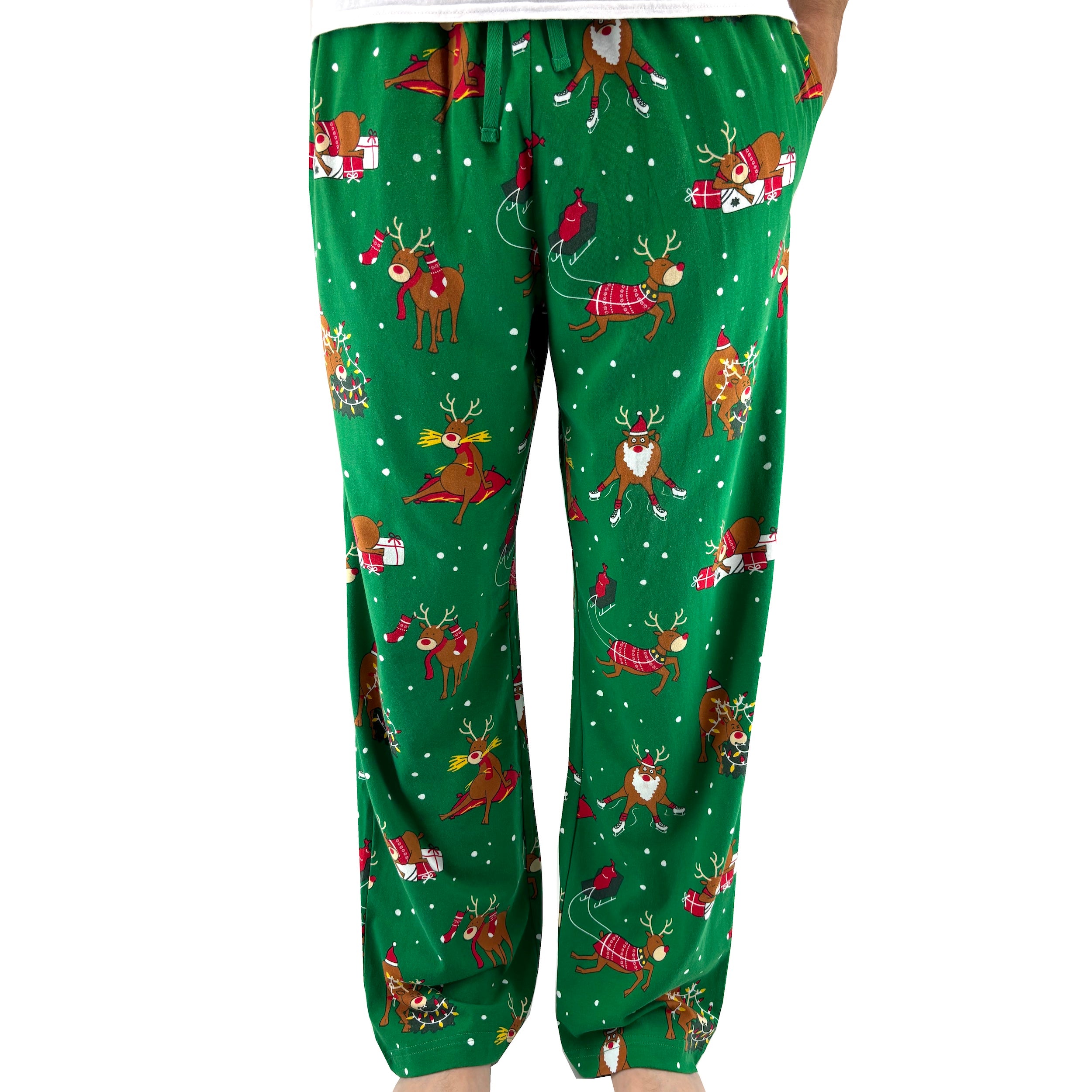 Men's Christmas Rudolph Reindeer All Over Print Long Cotton PJ Pants