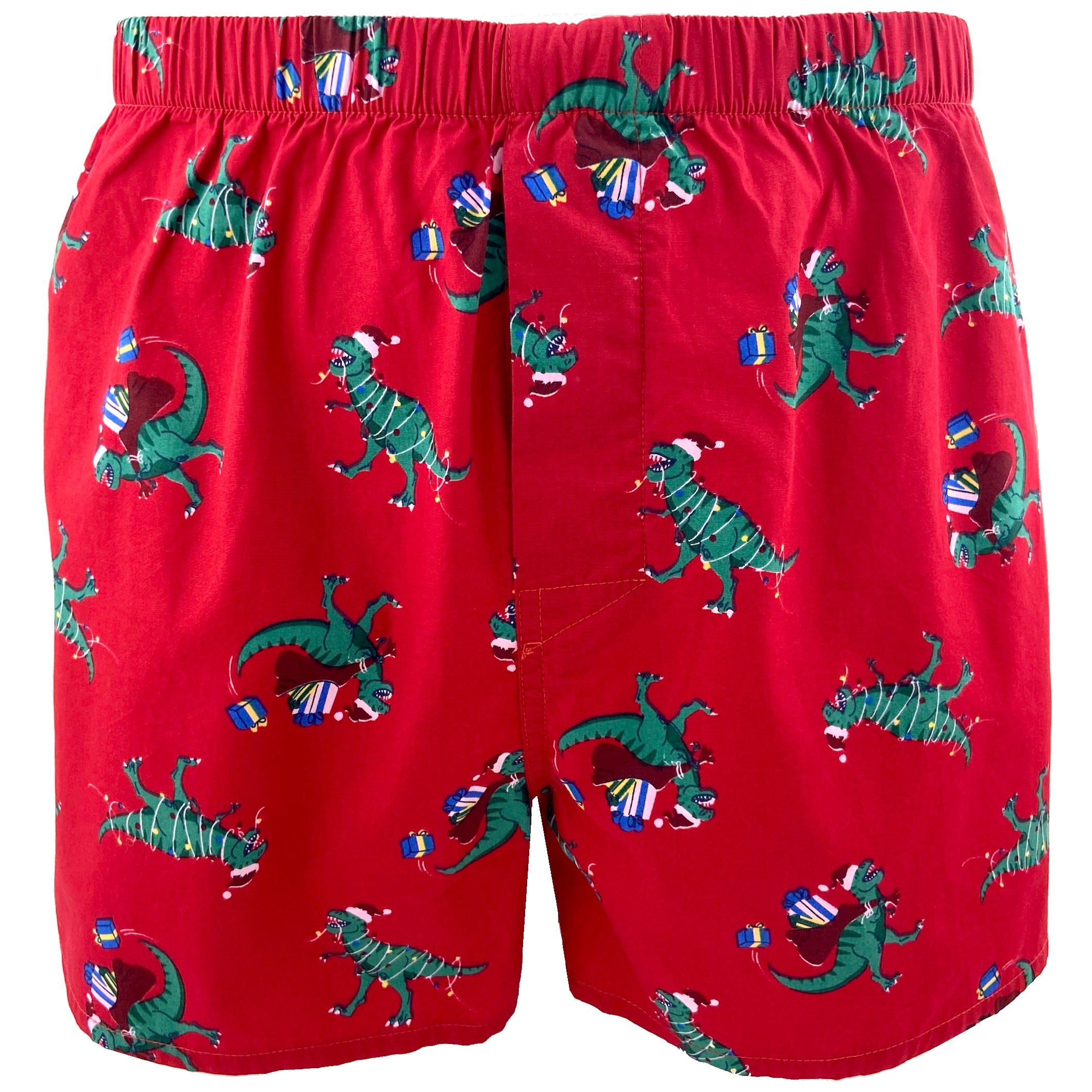 Fun Festive T-Rex Dinosaur As Santa Patterned Christmas Boxer Shorts