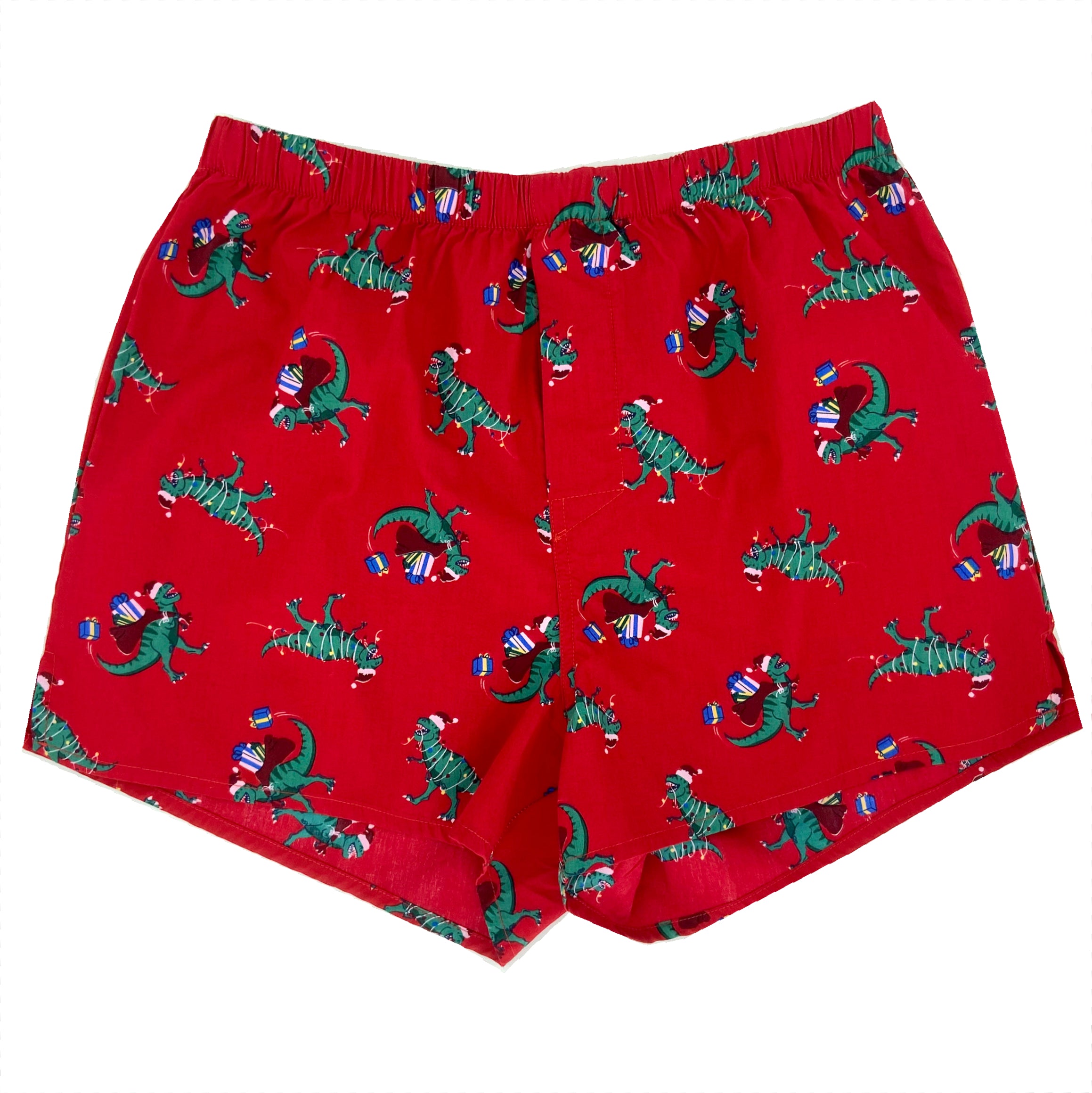 Fun Festive T-Rex Dinosaur As Santa Patterned Christmas Boxer Shorts