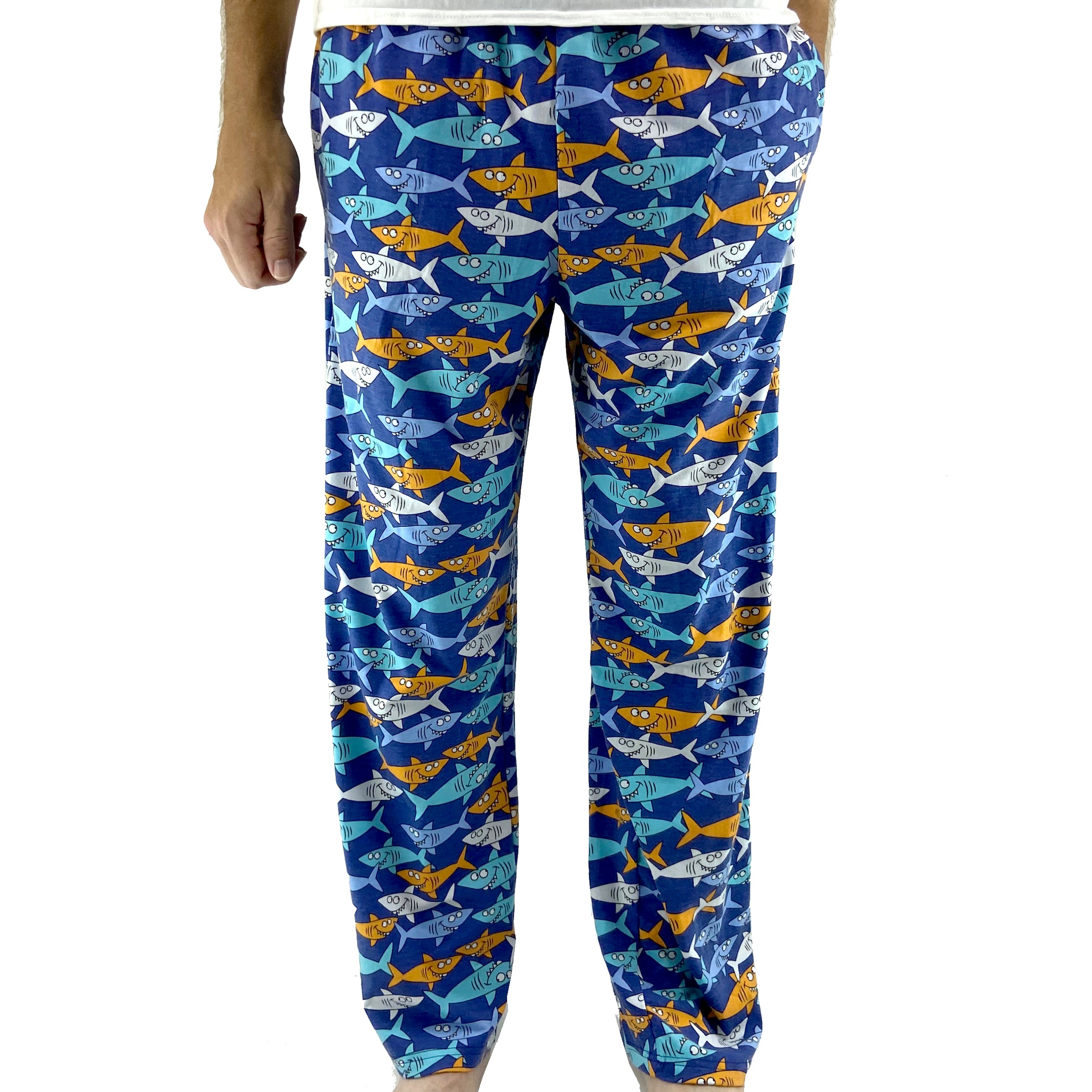 Men's Cartoon Shark Novelty Print Soft Comfy Long Pajama Pant Bottoms